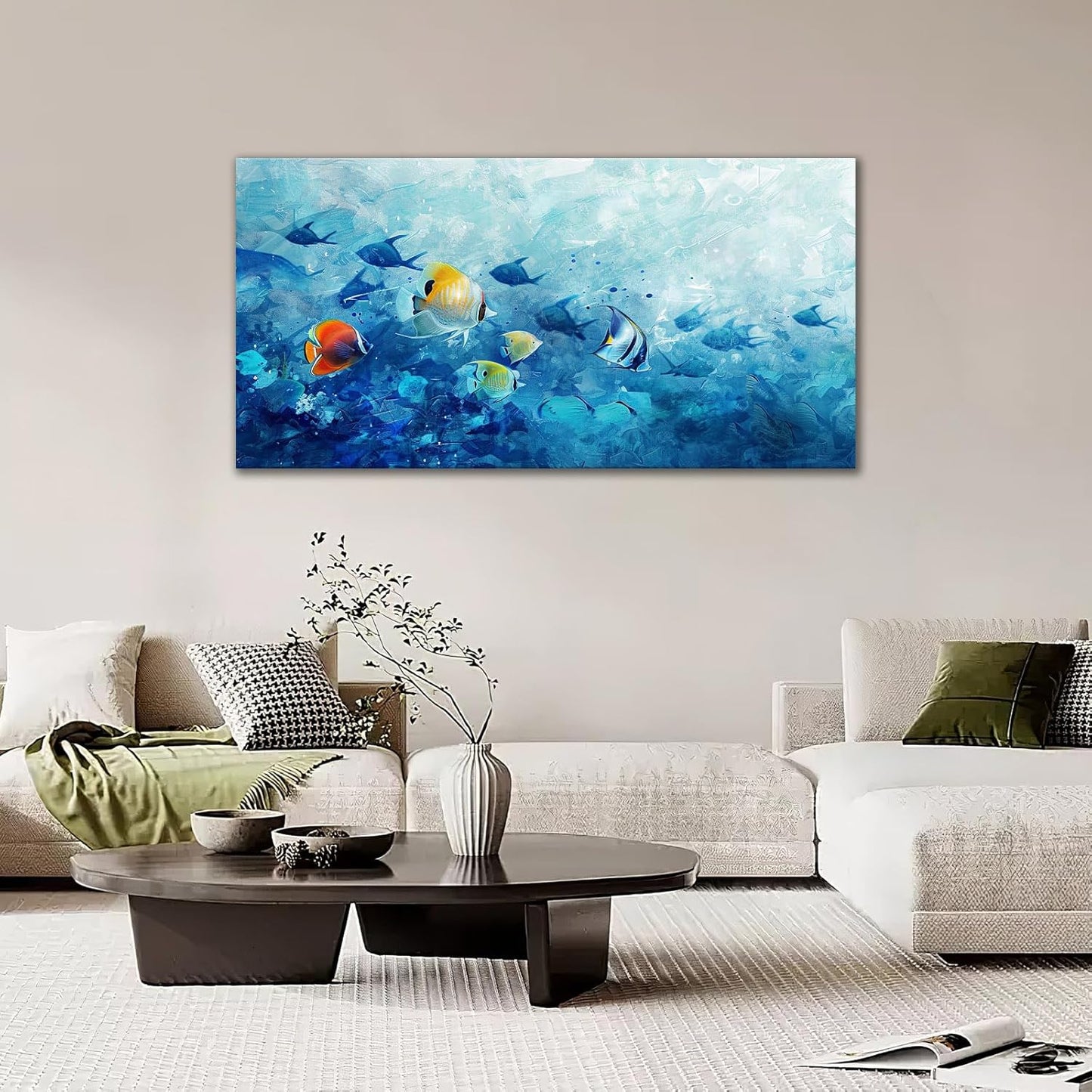 Extra Large Wall Art Tropical Fish Canvas Living Room Pictures Framed Prints Ocean Blue Oversize Wall Decor Animal Painting Artwork for Bedroom Dining Office Home 60"x30"
