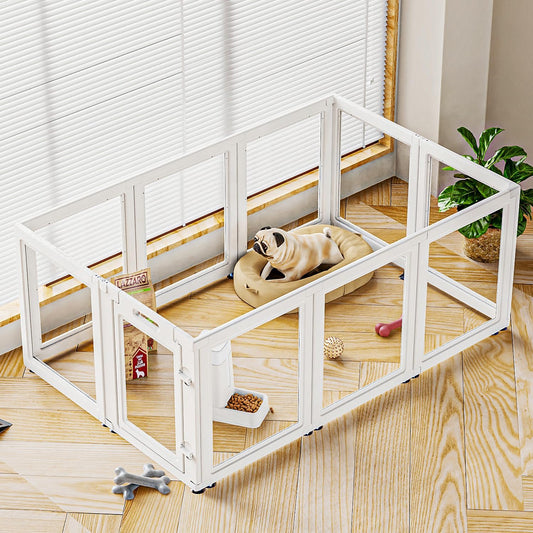 Clear Acrylic Dog Playpen Transparent Dog Playpen Indoor, Easy Assemble Clear Pet Pen for Puppy Bunny Cat Pig, Sturdy & Easy Cleaning Plastic Dog Puppy Fence (30" H, 10PCS)