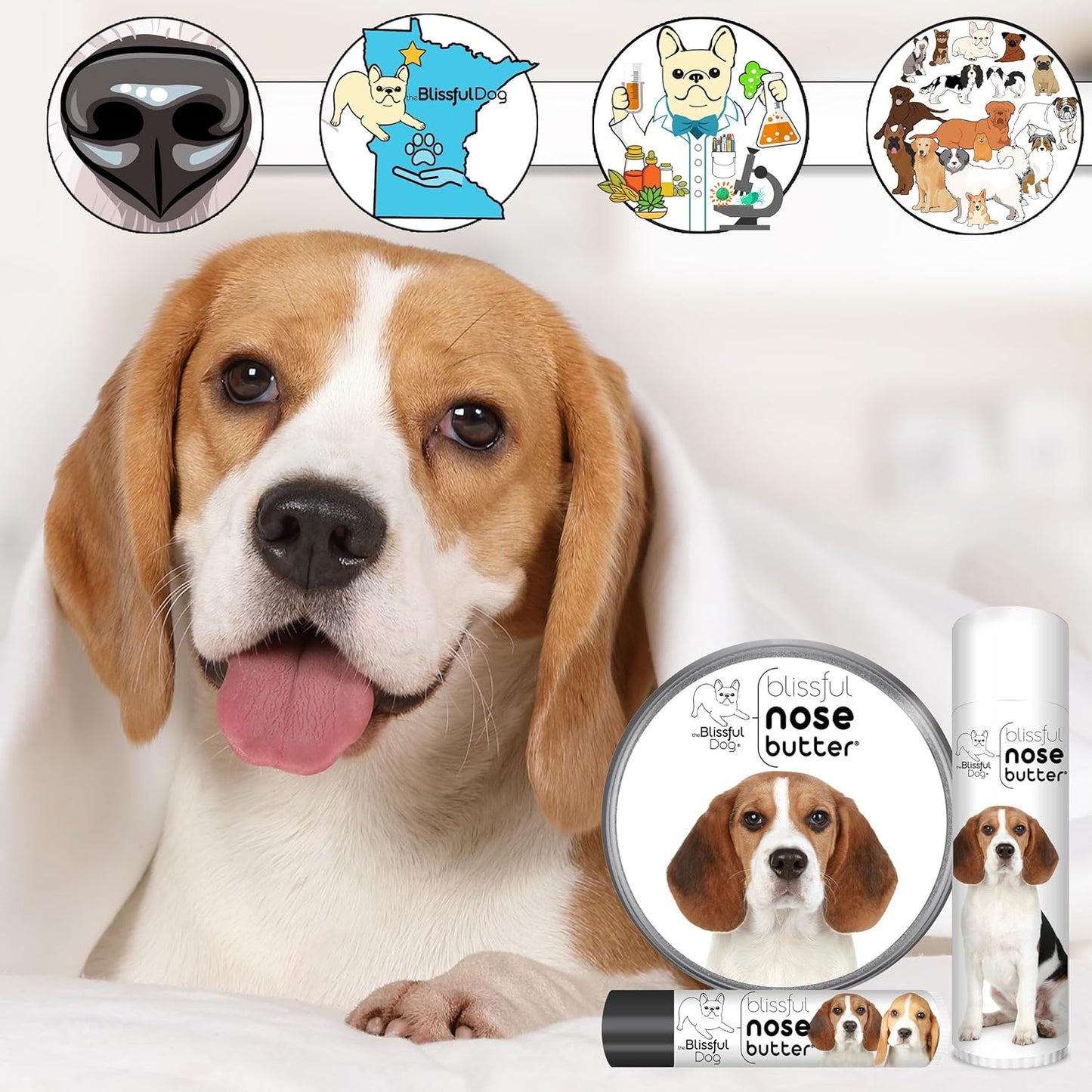 The Blissful Dog Beagle Nose Butter for Dry, Cracked Skin, Lick-Safe Dog Nose Balm with Moisturizing Shea Butter, Almond, Olive, and Essential Oils, Pet Supplies, Uncented, 8 oz.