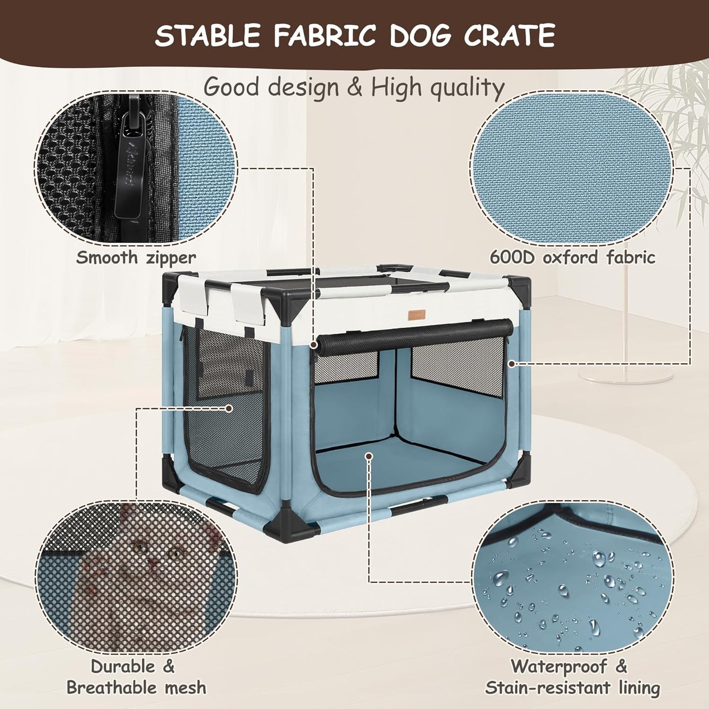 Dog Crate - Soft Pet Kennel for Dogs/Cats, 3-Door Breathable Travel Cage with Mesh Window, Portable Dog Kennel for Indoor & Outdoor，Blue-M
