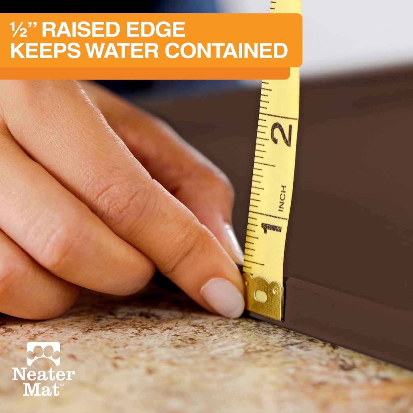 Neater Pet Brands Neater Mat Pet Mats for Food and Water, Cat & Dog Bowl Mat Waterproof Silicone, Feeding Tray, Dog Food Mats for Floors, Placemat w/Raised Edge for Under Bowls, 16” x 10”, Brown