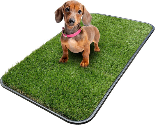 Ottomanson Artificial Grass Puppy Potty Training Pad with Tray, 15" x 30" Reusable Pee Pad for Small Pets and Dogs