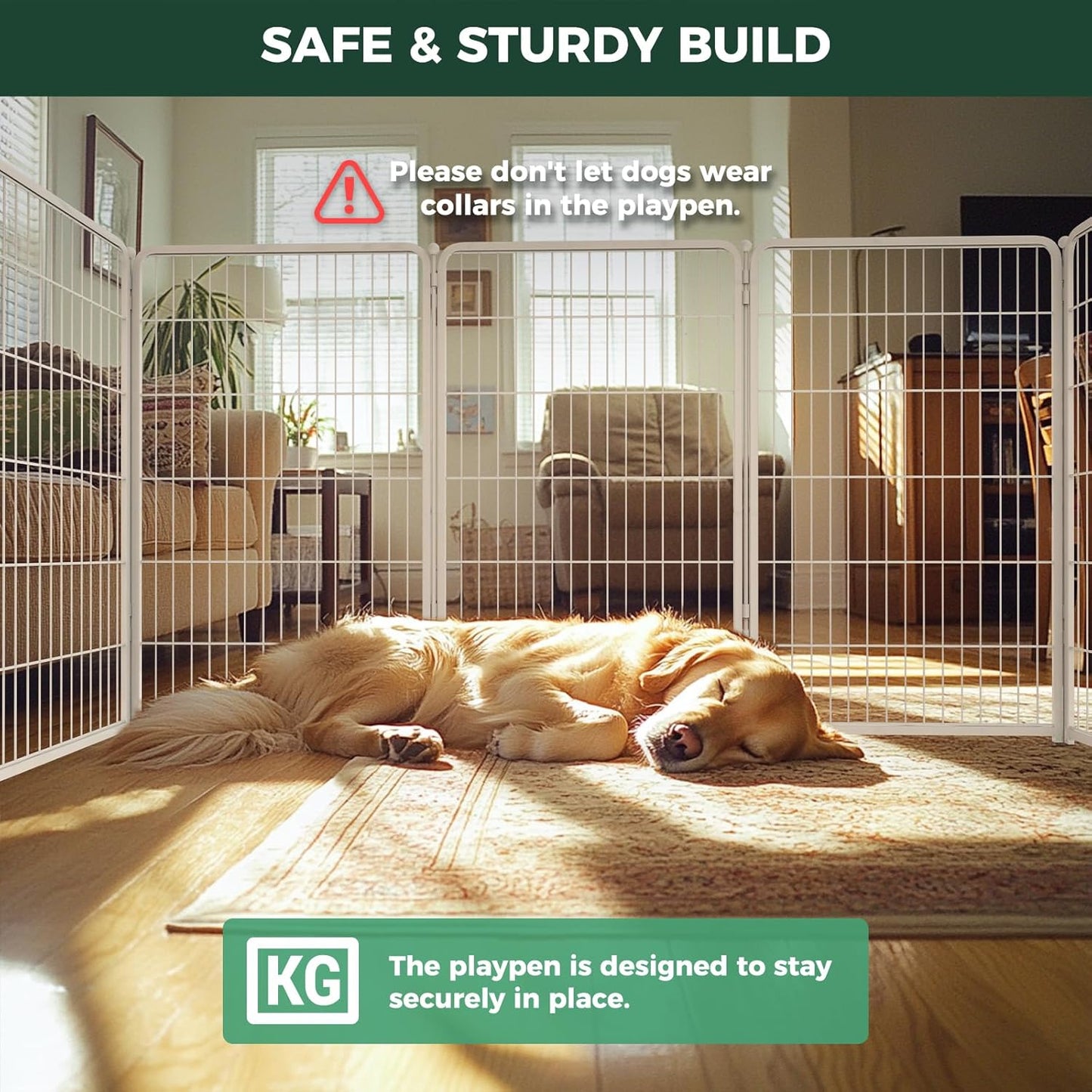 FXW Homeplus Unleashed Indoor Dog Playpen - Stress-Free and Safe Play, Heavy Duty 45 Inch 16 Wire Panels Dog Pen for Large Dogs, White│Patented