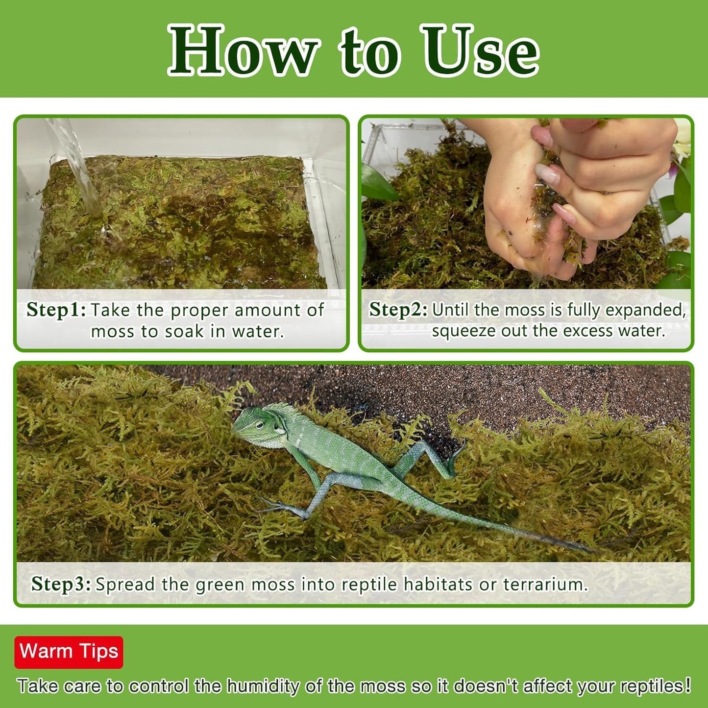 Halatool 2.2LB Natural Sphagnum Moss for Reptiles- 50QT Green Live Moss for Terrarium Plants Long Fiber Reptile Moss for Leopard Gecko Snake Hamsters Tortoises Frogs Lizards Salamanders