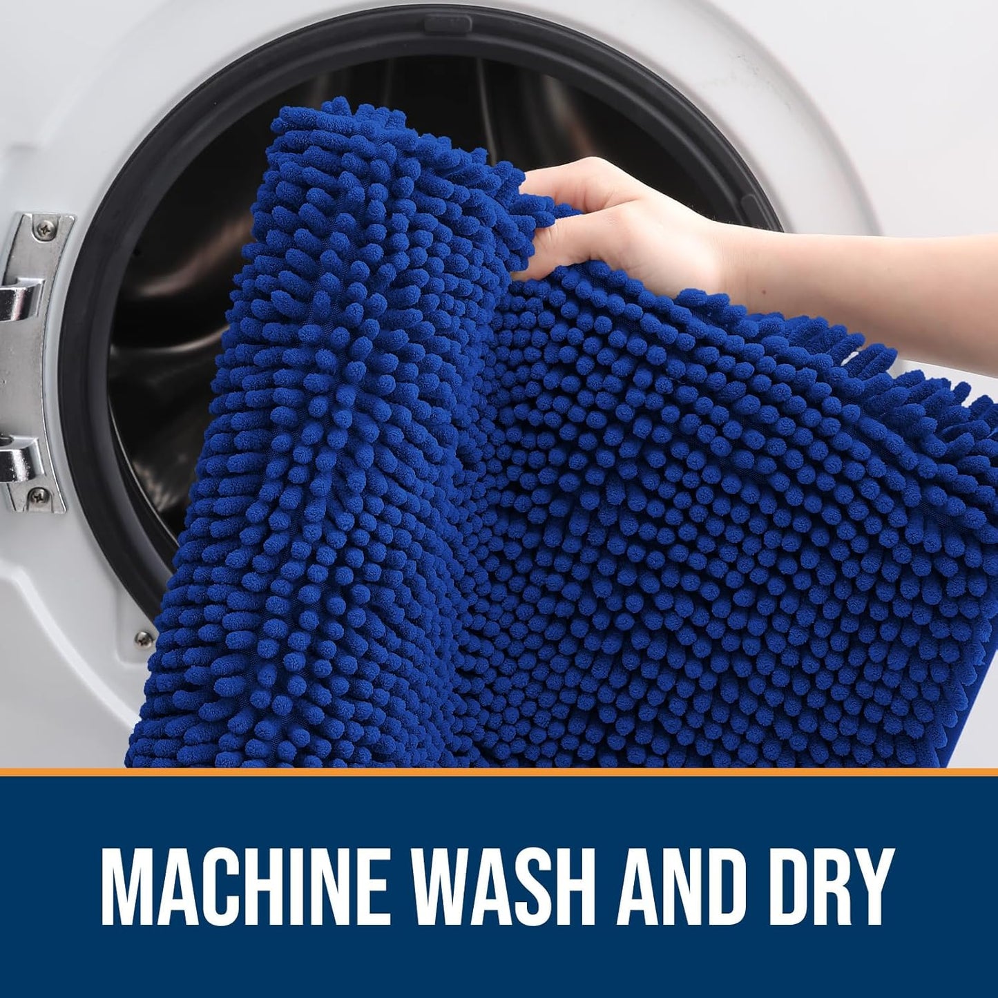 OLANLY Dog Door Mat for Muddy Paws 59x24, Absorbs Moisture and Dirt, Absorbent Non-Slip Washable Doormat, Quick Dry Chenille Mud Mat for Dogs, Entry Indoor Entryway Carpet for Inside Floor, Royal Blue