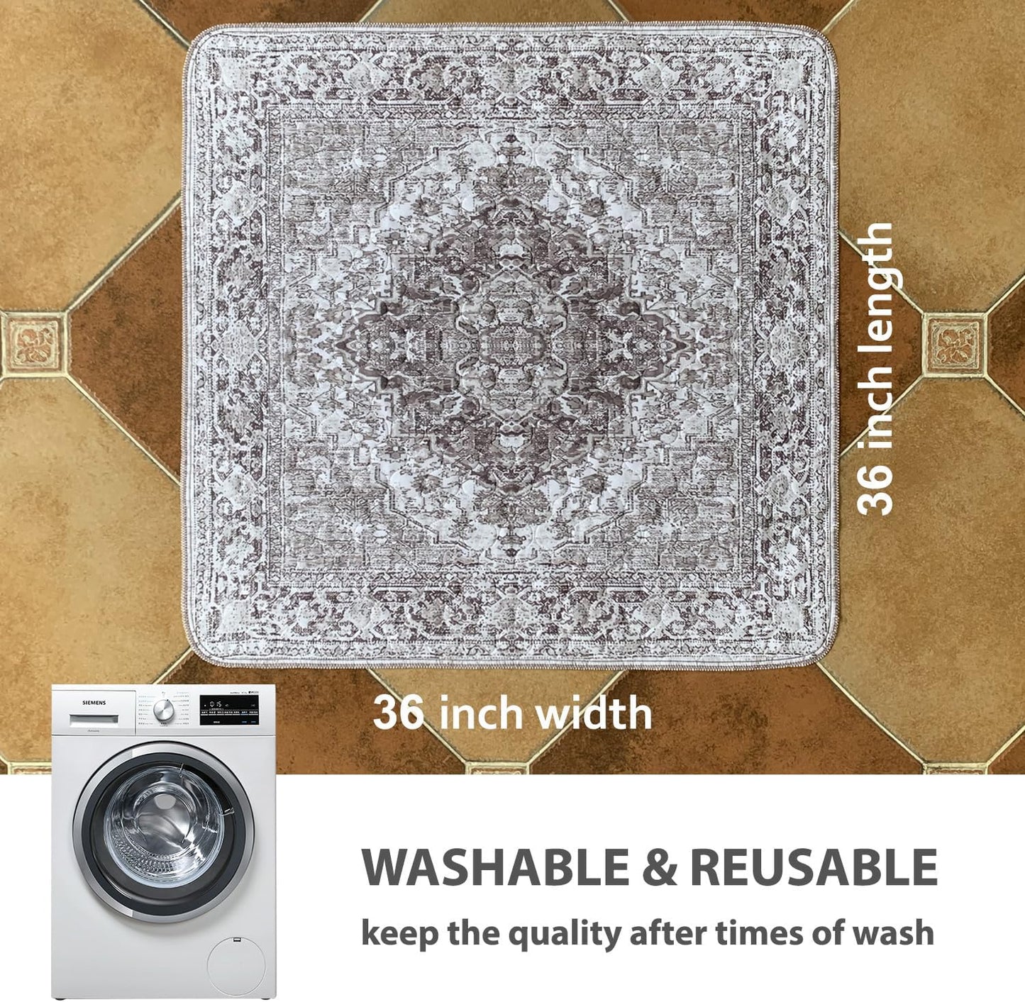 nunubaby Washable Pee Pads for Dogs, Stylish, Non-Slip and Leak-Proof Pee Pads. Reusable Potty Pads for Dogs for Crates and Floors.(Brown/Geo, 36" x36")