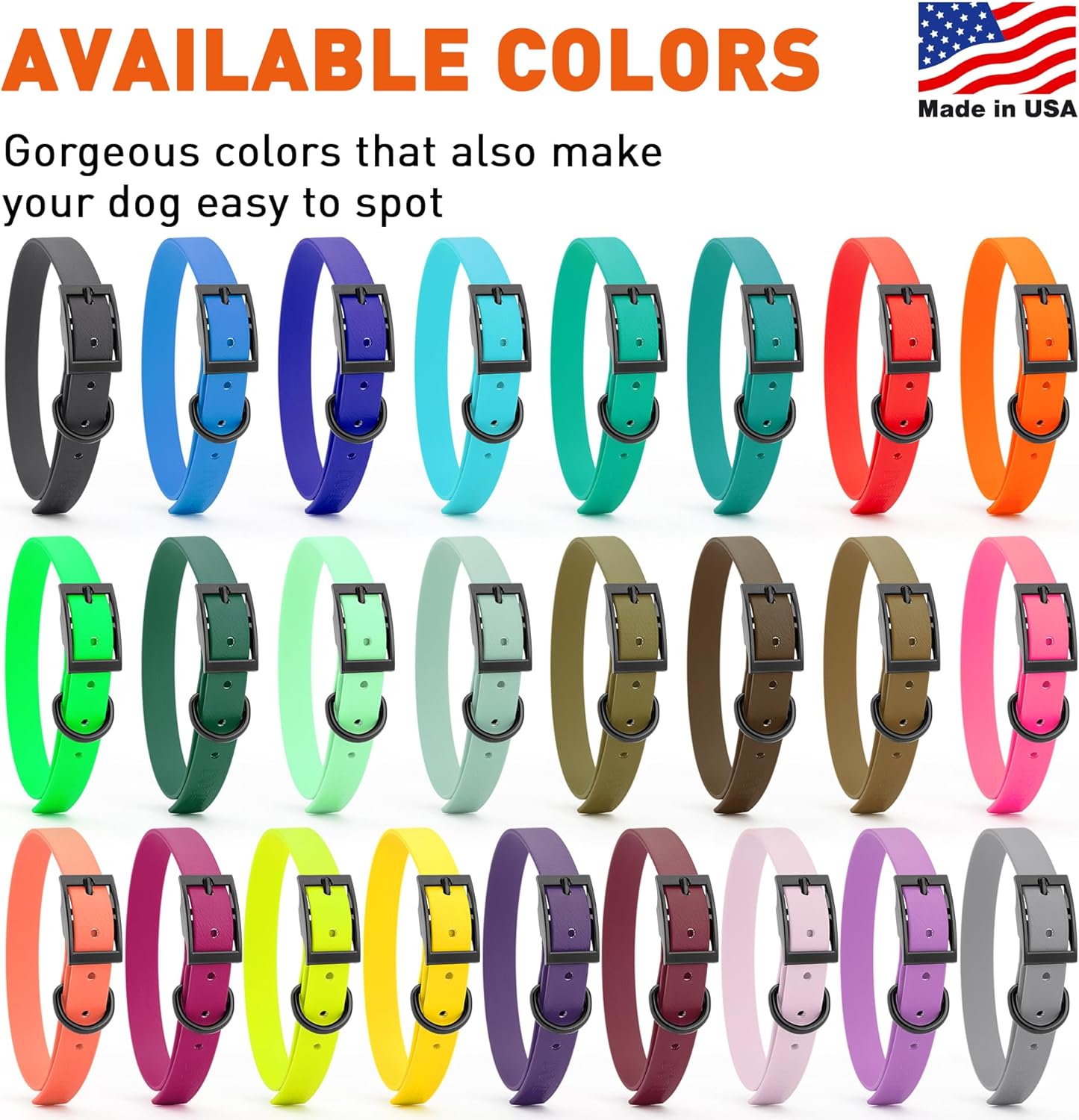 Dogline Biothane Waterproof Dog Collar Strong Coated Nylon Webbing with Black Hardware Odor- Proof for Easy Care Easy to Clean High Performance Fits Small Medium or Large Dogs, Safety Yellow