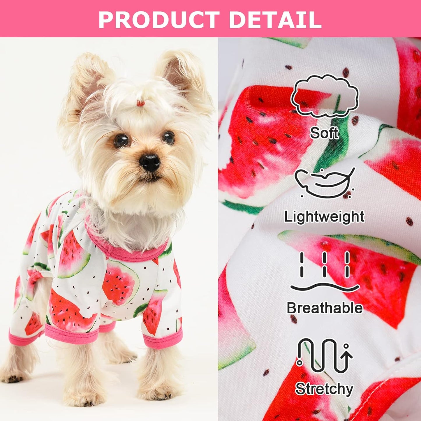 Dog Pajamas Psj for Small Dogs Clothes Puppy Onesies Outfits for Doggie Summer Fall Shirts Sleeper for Pet Cats Jammies, Watermelon Red, Medium