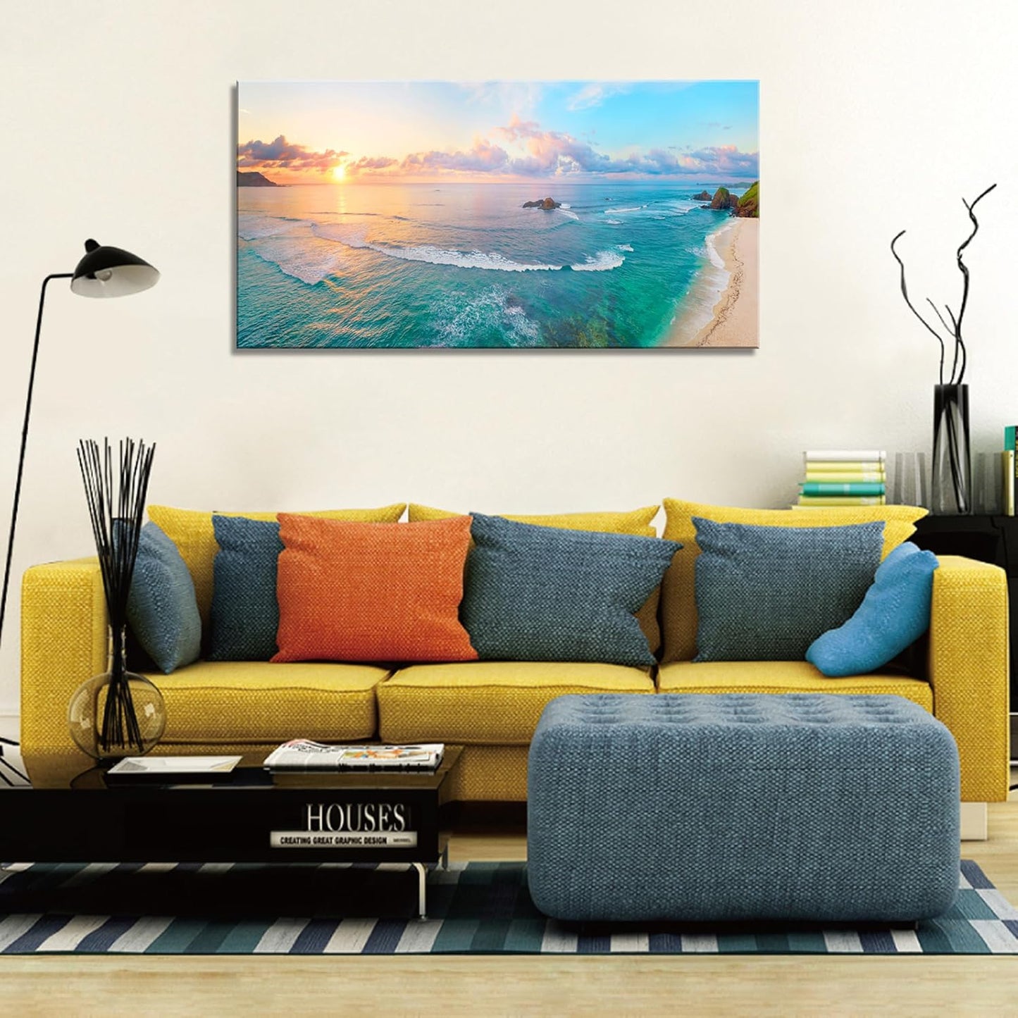 XXMWallArt FC3950 Tropical Beach Wall Art Blue Sea Sunset Natural Scenery Picture Print On Canvas Seascape Canvas Print Artwork for Living Room Bedroom Kitchen Home and Office Wall Decor