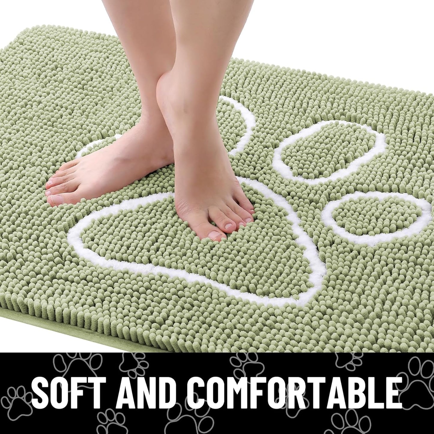 Smiry Dog Door Mat for Muddy Paws, Absorbent Dirt Trapper Non Slip Quick Dry Washable Chenille Mat for Mud Dogs, Entry Rug for Indoor and Outdoor (59x24 Inches, Sage Green)