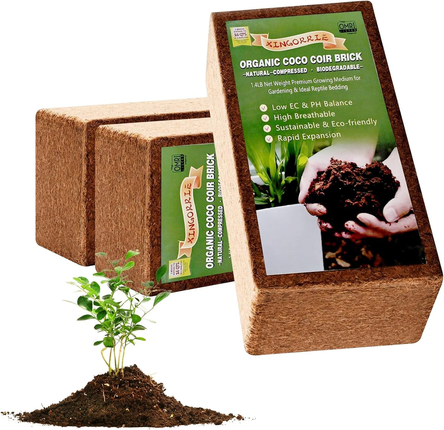 Coco Coir Brick for Plants- 3 Pack,1.4lbs 100% Organic Coconut Coir Soil Neutral pH, for Plant Growth and Root Developmentfor Growing Vegetables & Ideal Reptile Bedding (3)