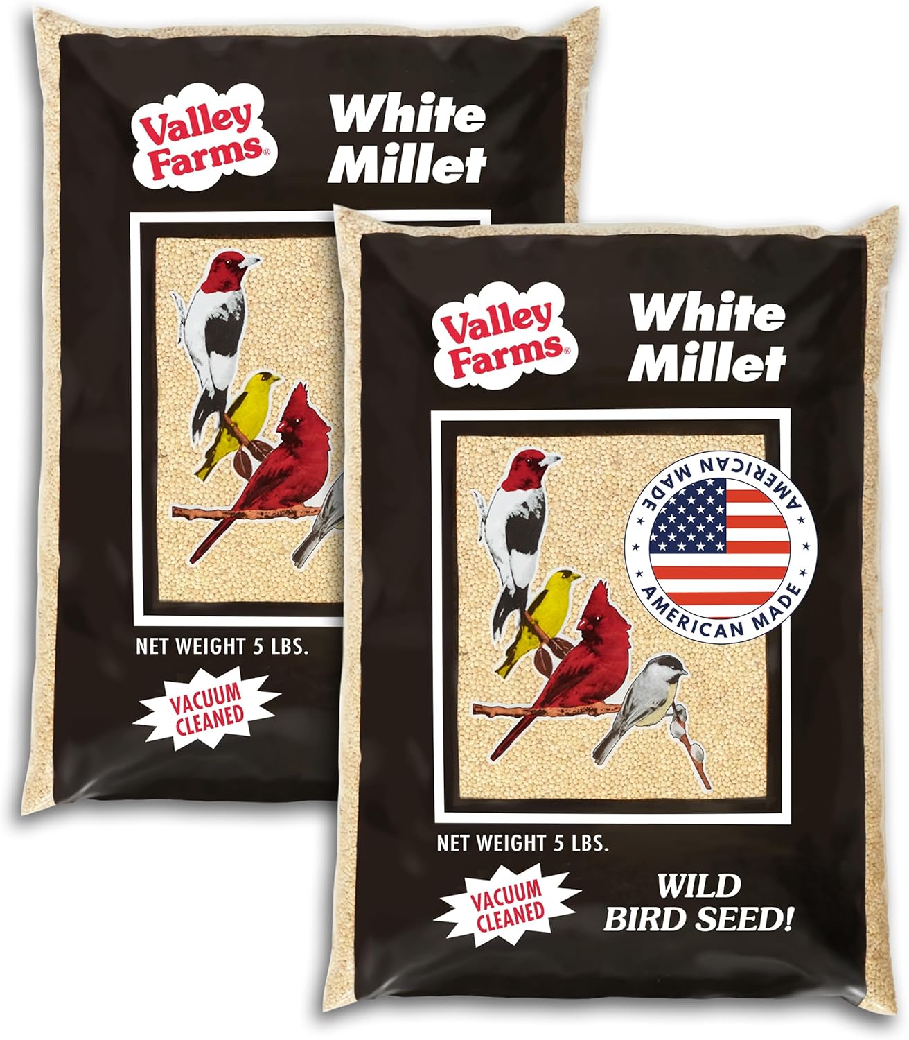 Valley Farms White Millet Wild Bird Seed 5 LB 2-Pack (10 LB Total) for Outside feeders, White proso Millet, Bird Watcher Secret Wild Bird Food