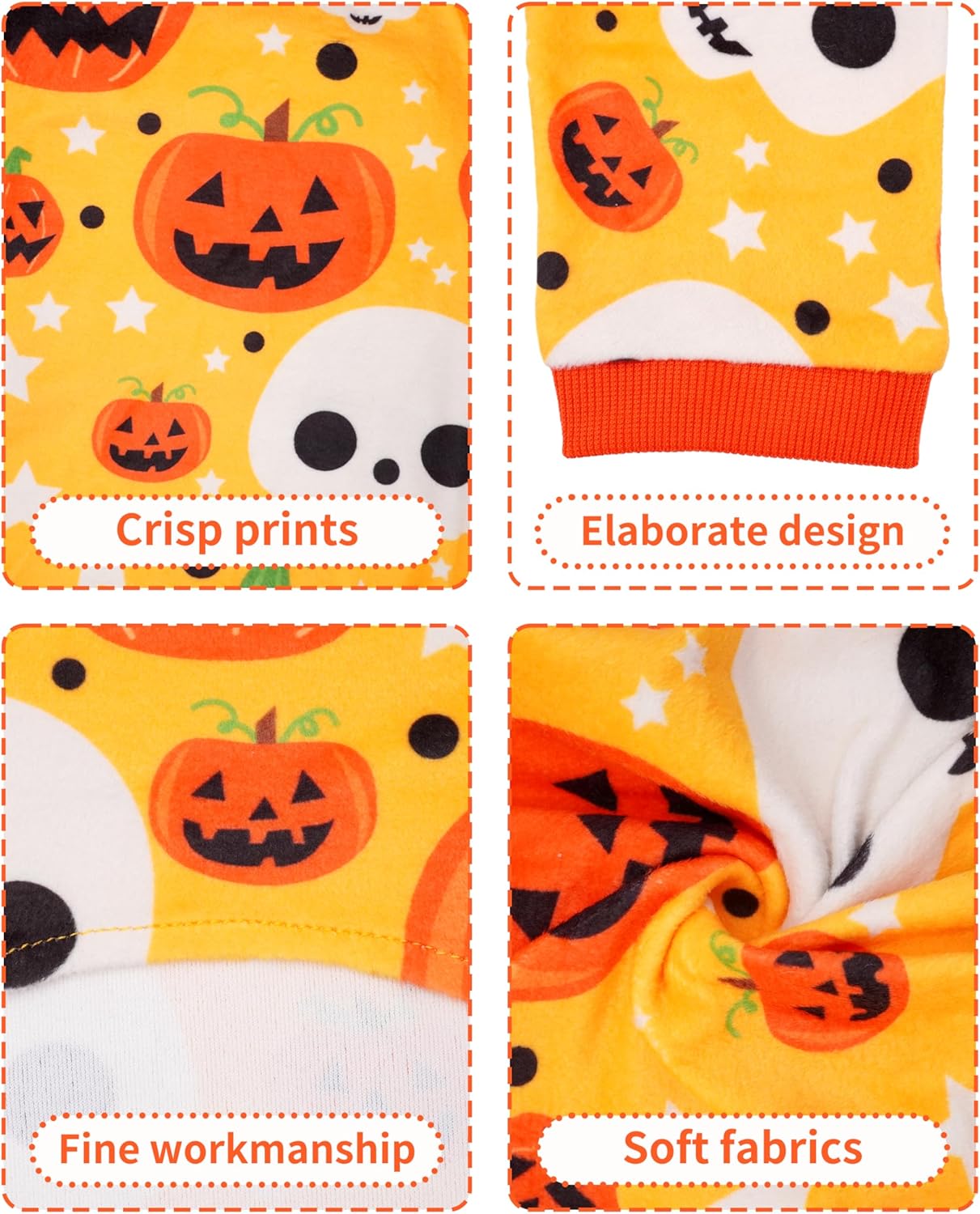 PET SHOW 4 Pack Halloween Dog Pajamas for Medium Dogs Onesie Soft Pumpkin Ghost Soft Fleece Stretchy Jumpsuit Costume Boy Girl PetsPJs with Sleeve Clothes(XL)