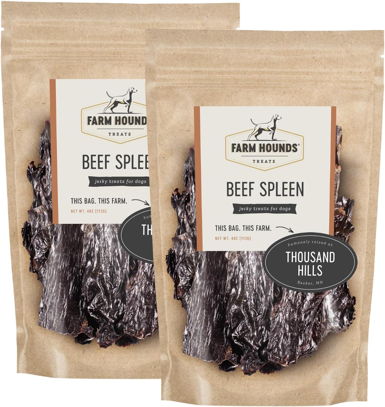Farm Hounds - Beef Spleen - Premium Natural Beef Spleen Jerky For Dogs - Made From 100% Humanely Raised Cattle - Organ Treat - Great For Training & Treats - No Added Fillers - Made in USA -4oz -2 Pack