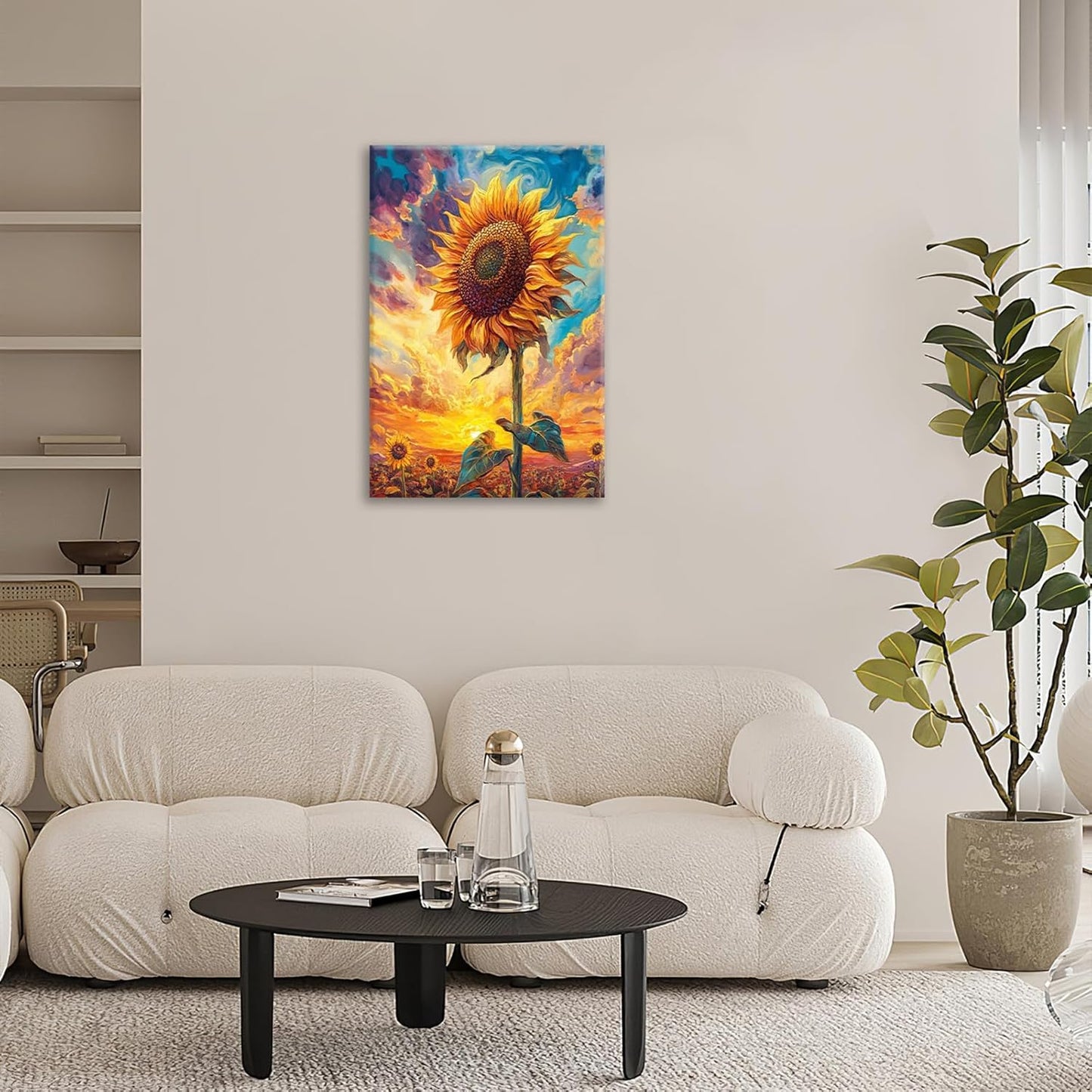 Sunflower Wall Art Canvas Yellow Floral Wall Decor Prints Framed Painting Pictures Gifts Artwork for Bathroom Bedroom Living Dining 16"x24"