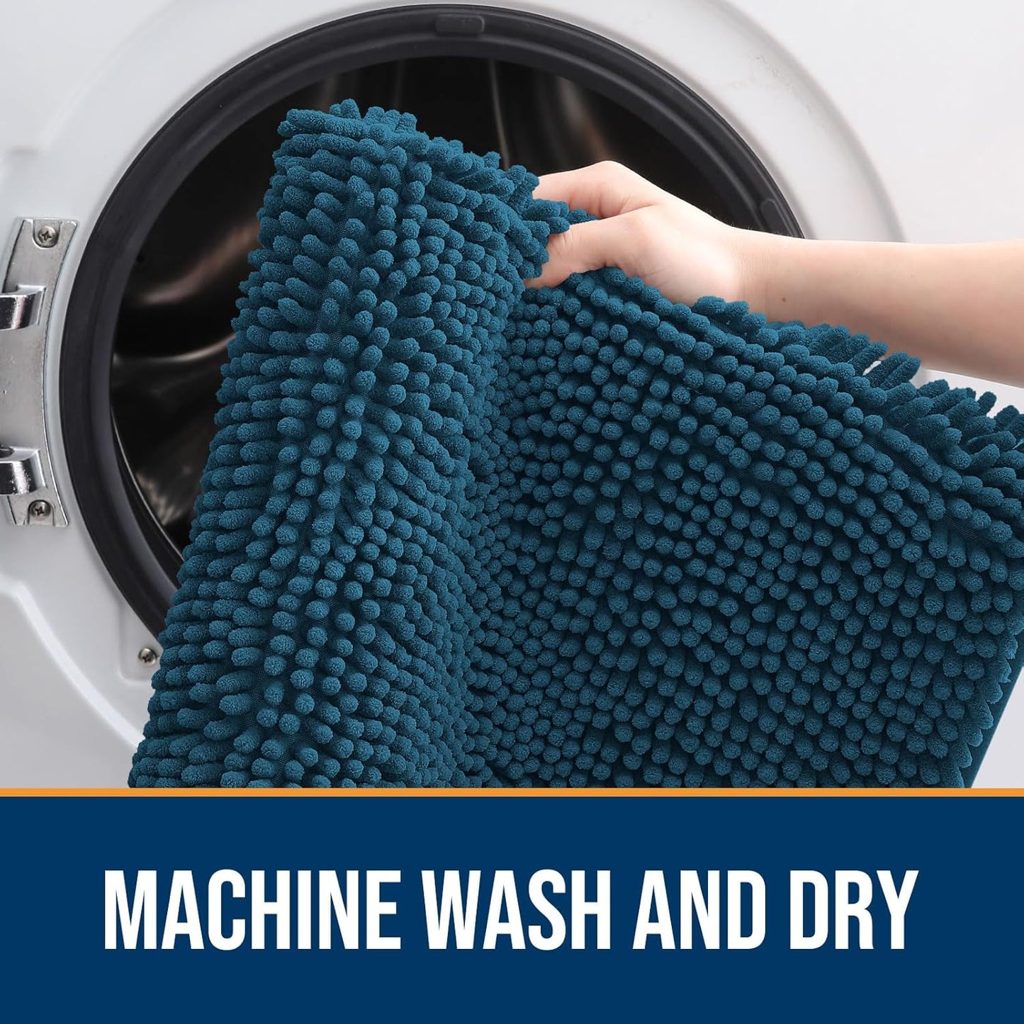 OLANLY Dog Door Mat for Muddy Paws 59x35, Absorbs Moisture and Dirt, Absorbent Non-Slip Washable Doormat, Quick Dry Chenille Mud Mat, Entry Indoor Entryway Carpet for Inside Floor, Atlantic Blue