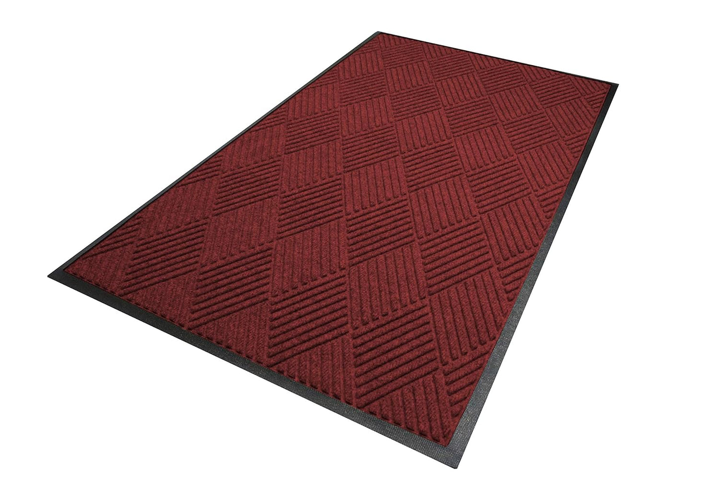 WaterHog Diamond | Commercial-Grade Entrance Mat with Rubber Border – Indoor/Outdoor, Quick Drying, Stain Resistant Door Mat (Red/Black, 4' x 10')