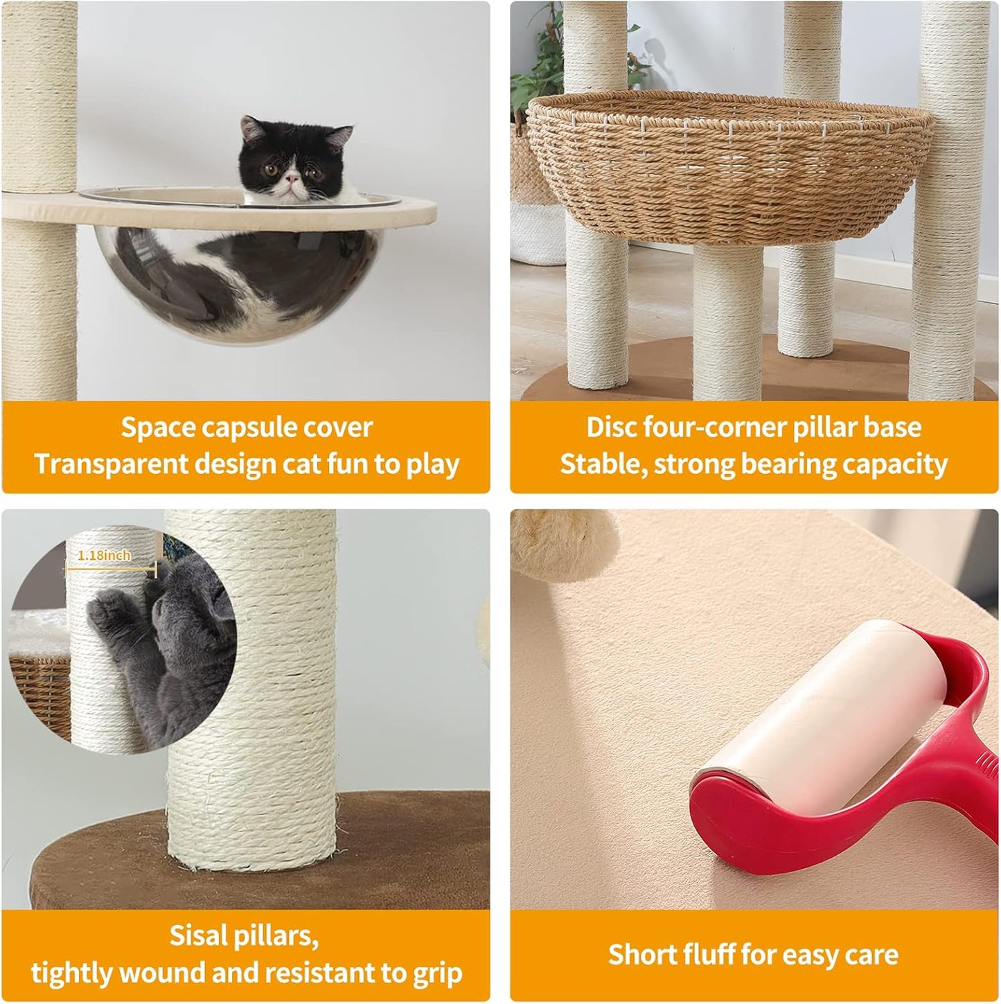 Modern Cat Tree Tower for Large Cats, Real Natural Sisal Luxury Cat Condo, Manual Hand Woven Wood Cat Tower, Indoor Cat Scratching Tree, New Cat Condo Lover Gift