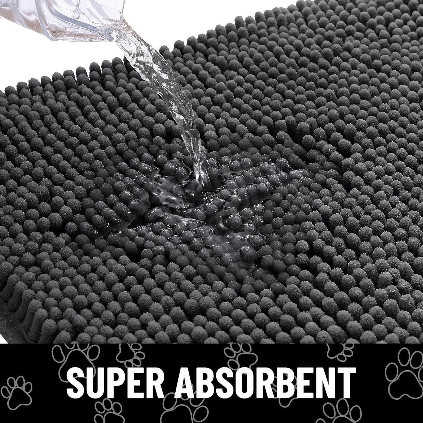 Smiry Dog Door Mat for Muddy Paws, Absorbent Dirt Trapper Non Slip Quick Dry Washable Chenille Mat for Mud Dogs, Entry Rug for Indoor and Outdoor (59x35 Inches, Dark Grey and White)