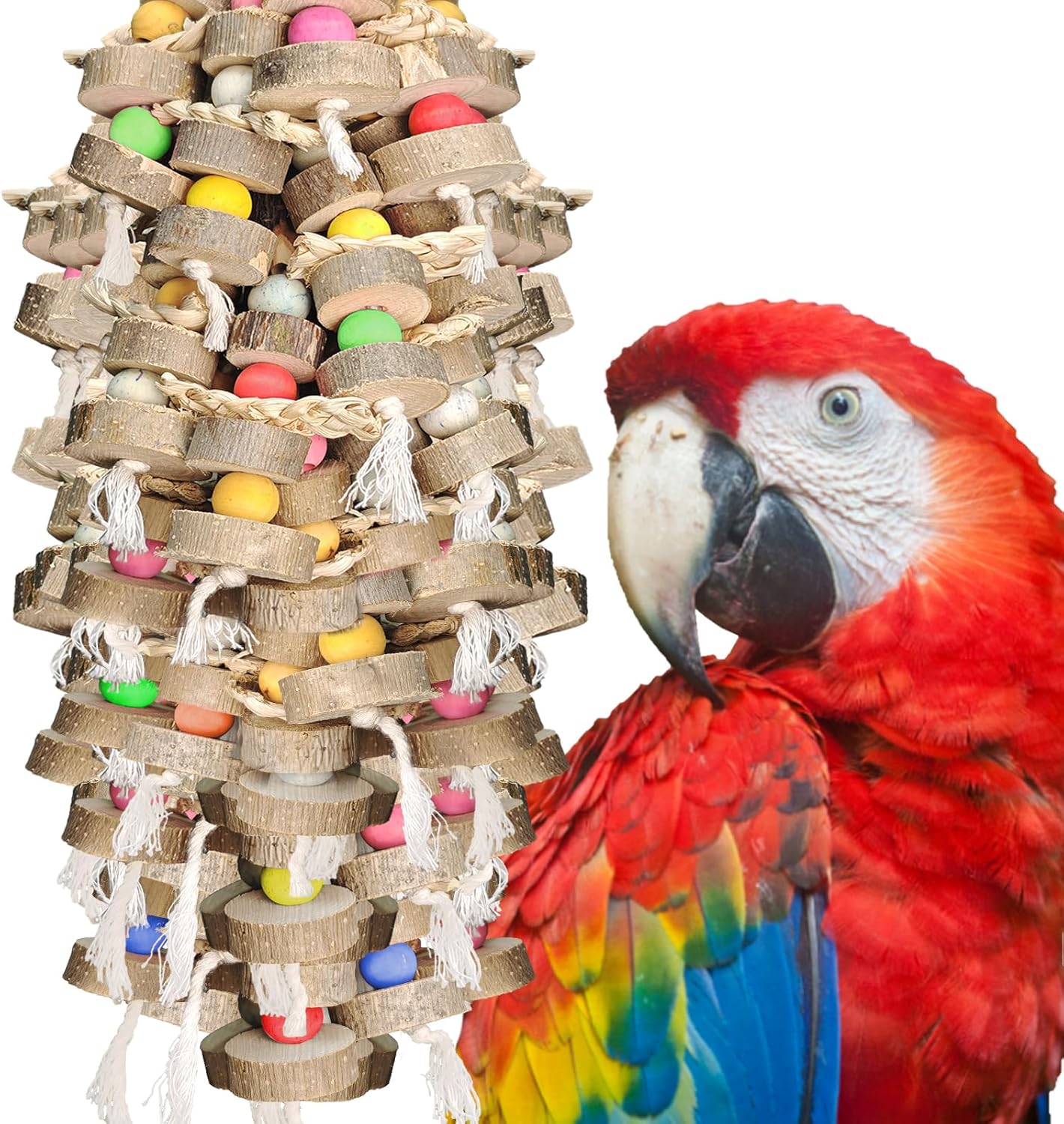 Bird Toys for Large Parrots Toys Natural Colored Wooden Bird Cages Chew Accessories for Macaws, Cockatoos, African Grey, and Amazon Parrots,