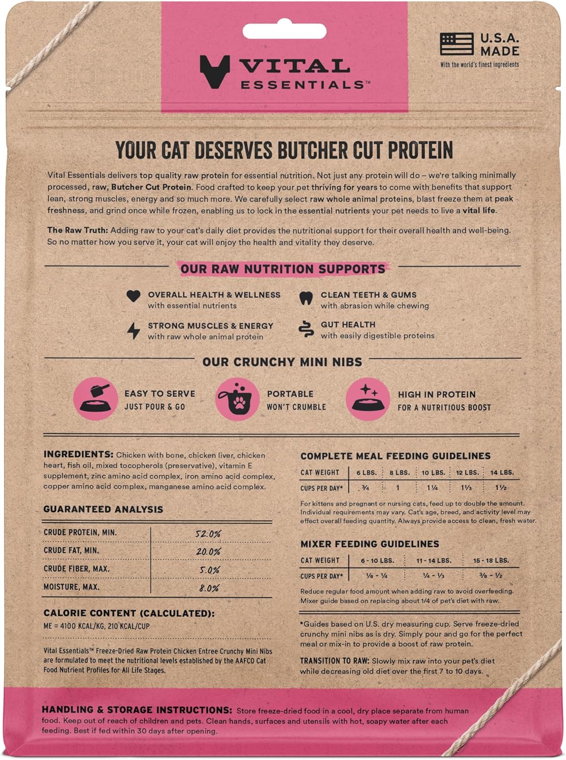 Vital Essentials Freeze-Dried Raw Chicken Meal or Mixer Cat Food Crunchy Nibs, 8 oz