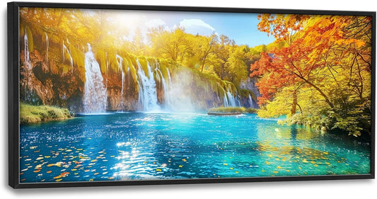 Extra Large Waterfall Lake Framed Wall Art for Living Room,Oversized Fall Autumn Tree Landscape Pictures Wall Decor,Nature Canvas Print Painting Modern Artwork Bedroom Office Bathroom 60L" x 30W"