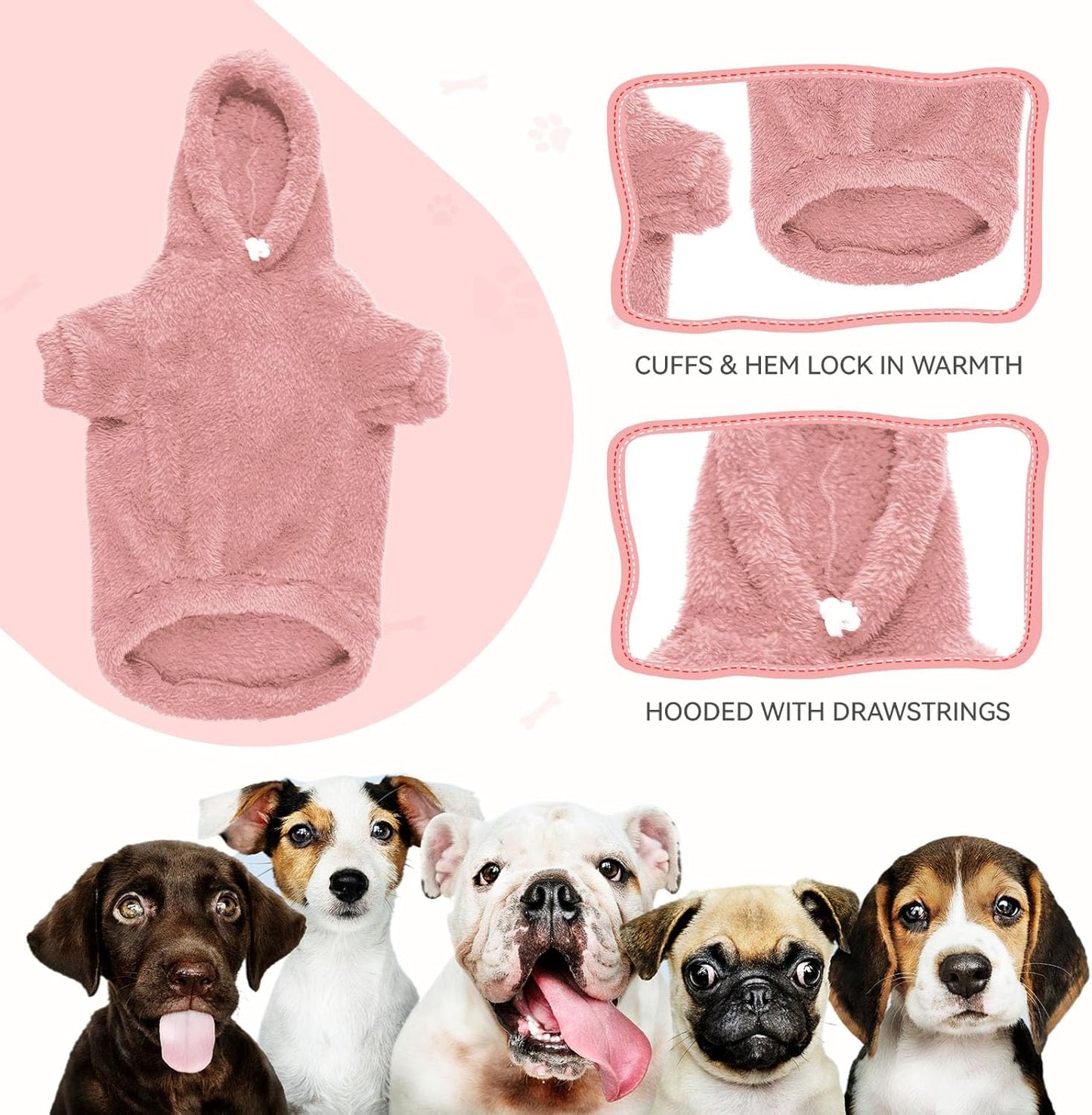 Fuzzy Dog Hoodie Dog Sweaters for Large Dogs Soft Double-Sided Plush Fleece Sweater Clothes Coats Hoodie Sherpa Hooded Sweatshirt(Pink-XXL)