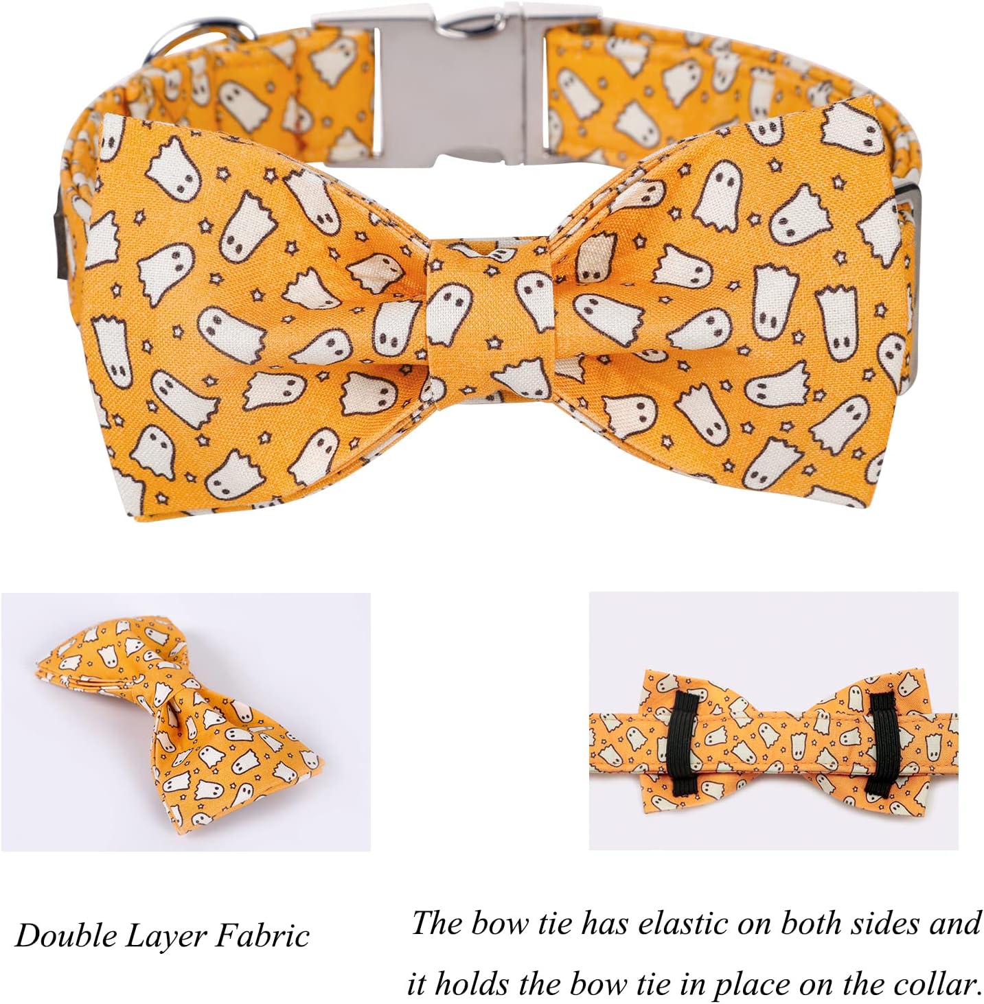 Lionet Paws Halloween Dog Collar with Bowtie - Cute Cotton Adjustable Fall Bowtie Dog Collar with Metal Buckle for Small Medium Large Dog Girl Boy Gift, M, Neck 13.5-22in