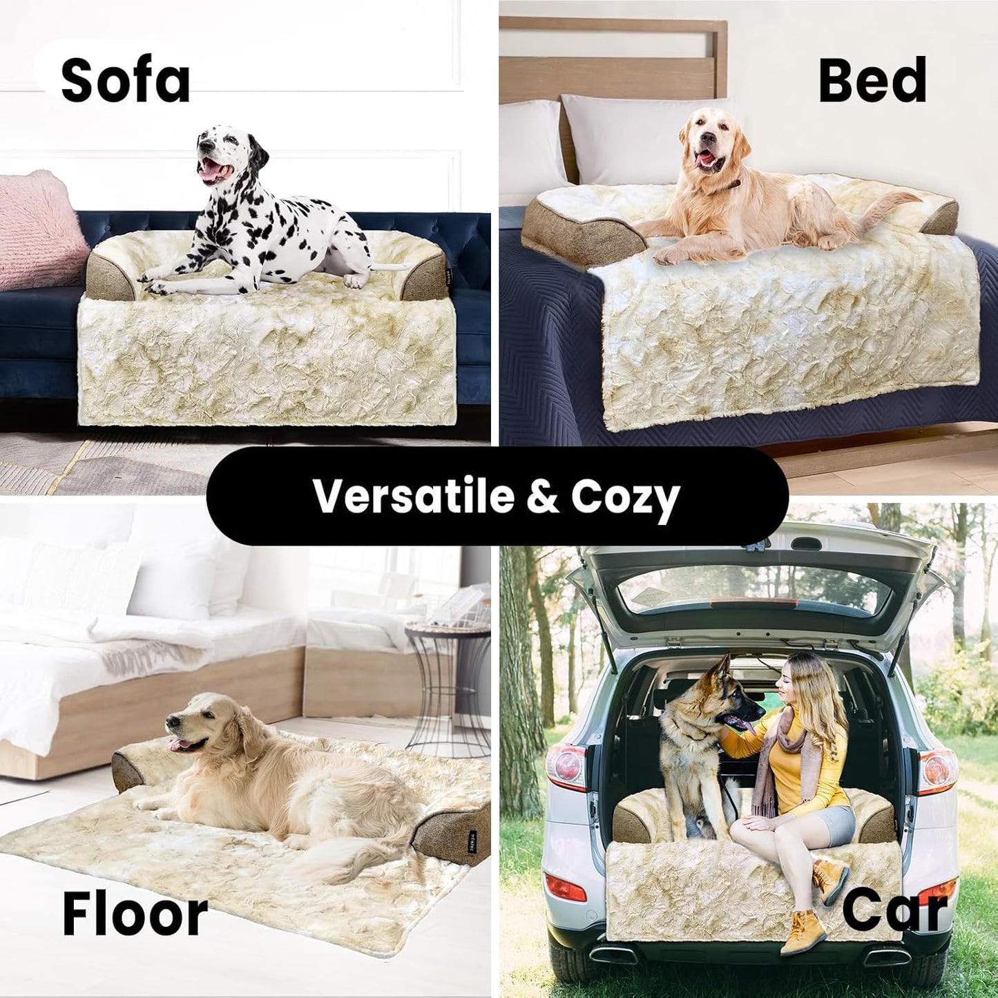 Calming Dog Couch Bed for Large Dogs, 41 x 37 inch Waterproof Removable Dogs Mat Couch Cover for Furniture Protector, Non-Slip Fluffy Pelsbarn Dog Bed for Couch, Sofa, Outdoor - Tie-Dye Khaki