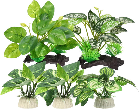 Aquarium Plastic Plants, Driftwood Betta Silk Plants, Silk Plants Aquarium Set Decor, Silk Aquarium Plants for Betta Fish (Green, 5pcs)