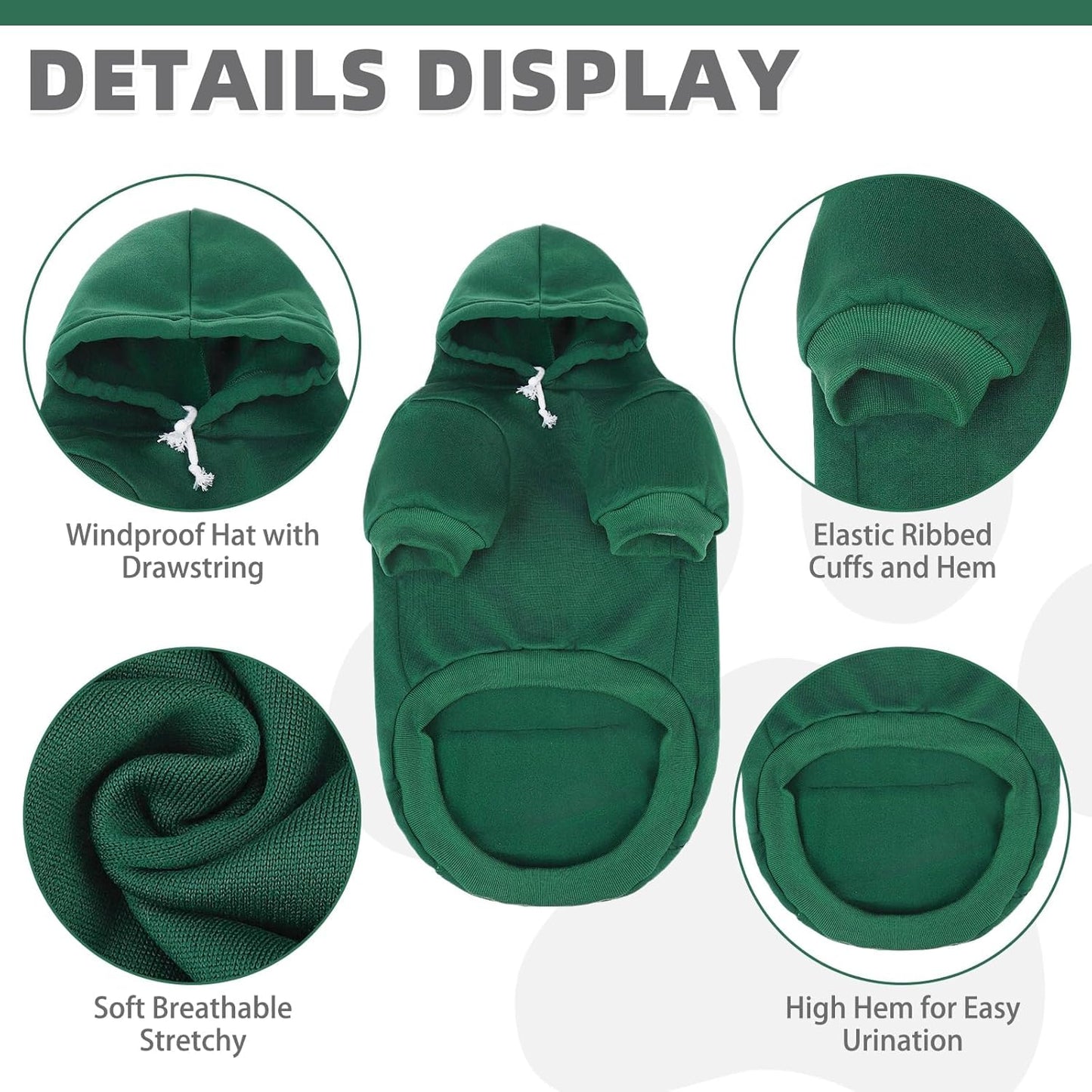 KOOLTAIL Basic Dog Hoodie - Soft & Warm Dog Sweater with Leash Hole and Pocket, Winter Coat, Cold Weather Clothes, Small to Large, Deep Green