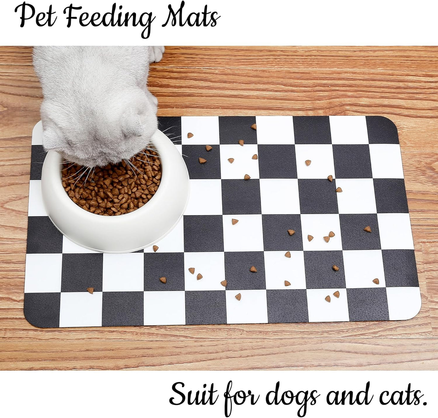 Ralxion Checkered Dog Feeding Mat, Absorbent Mats for Dog Food and Water Bowl, Dispenser, Feeder, Retro Aesthetic Black Checkerboard Pet Placemat for Dogs, Cats, Puppy Accessories, 16" X 24”