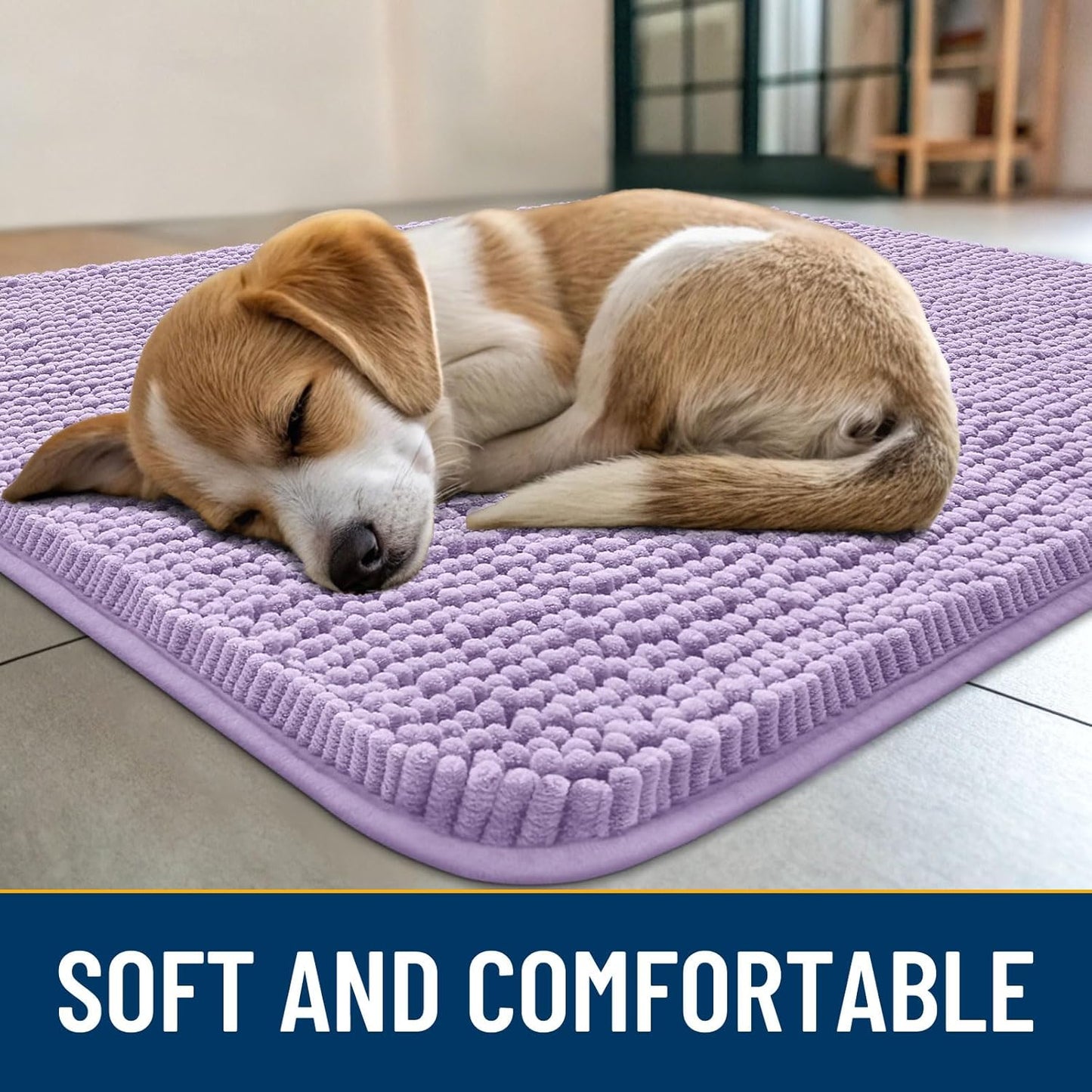 Smiry Dog Door Mat for Muddy Paws 24x16, Absorbs Moisture and Dirt Doormat, Non-Slip Washable Quick Dry Chenille Front Door Mat Indoor Entrance, Entryway Carpet for Inside Floor, Lavender