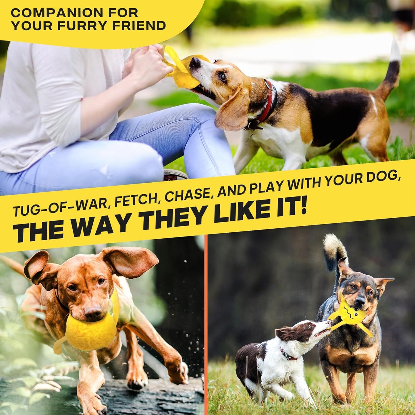 Fida Dog Chew Toys for Aggressive Chewers(3in1), Squeaky Dog Toys for Large Dogs, Interactive Dog Toys to Keep Them Busy, Dog Ball for Small, Medium and Large Dogs(Yellow)