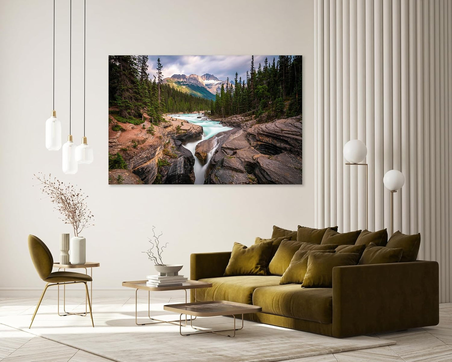 Nature Wall Art Prints - Ocean Forest Mountain Lake Canvas Landscapes - Small to Extra Large Living Room Bedroom Kitchen Bathroom Décor (Mountain River Waterfall, 28L" x 41W")