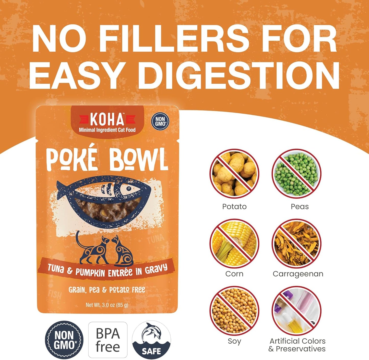 KOHA Poké Bowl Tuna & Pumpkin Entree in Gravy for Cats, 12-Pack of 3oz Pouches