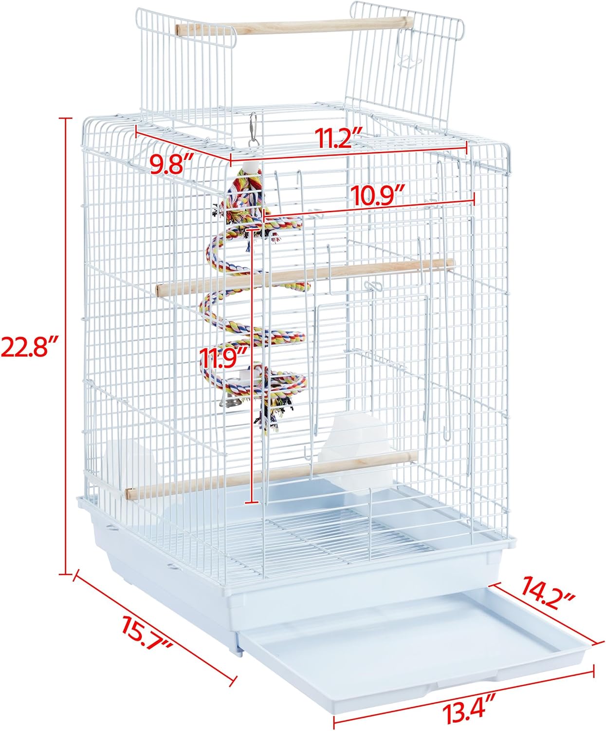 Yaheetech Open Play Top Travel Bird Cage for Conure Sun Parakeet Green Cheek Conure Lovebird Budgie Finch Canary, Small-Size Cage Portable