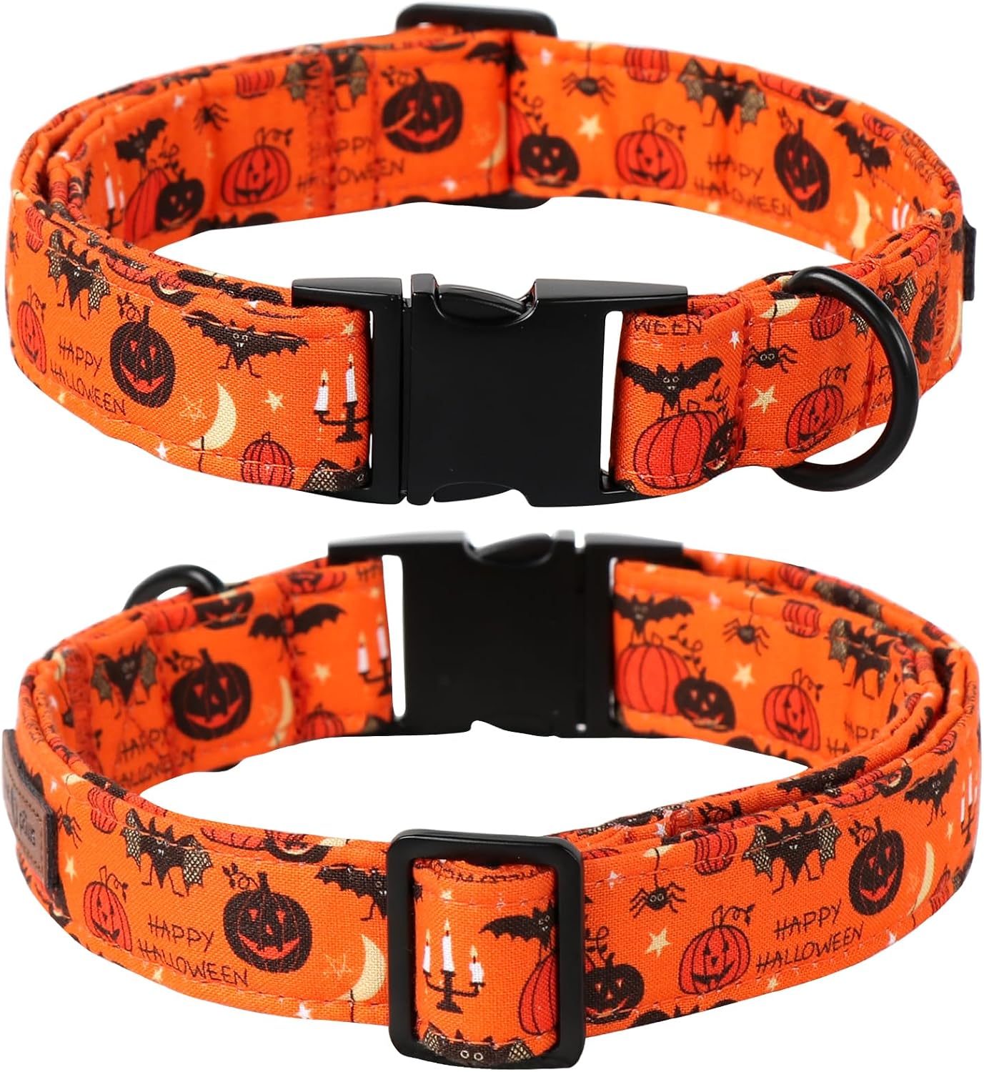 Lionet Paws Fall Halloween Dog Collar, Cute Bat Pumpkin Dog Collar for Large Dogs, Adjustable Cotton Orange Pet Collars for Large Dogs