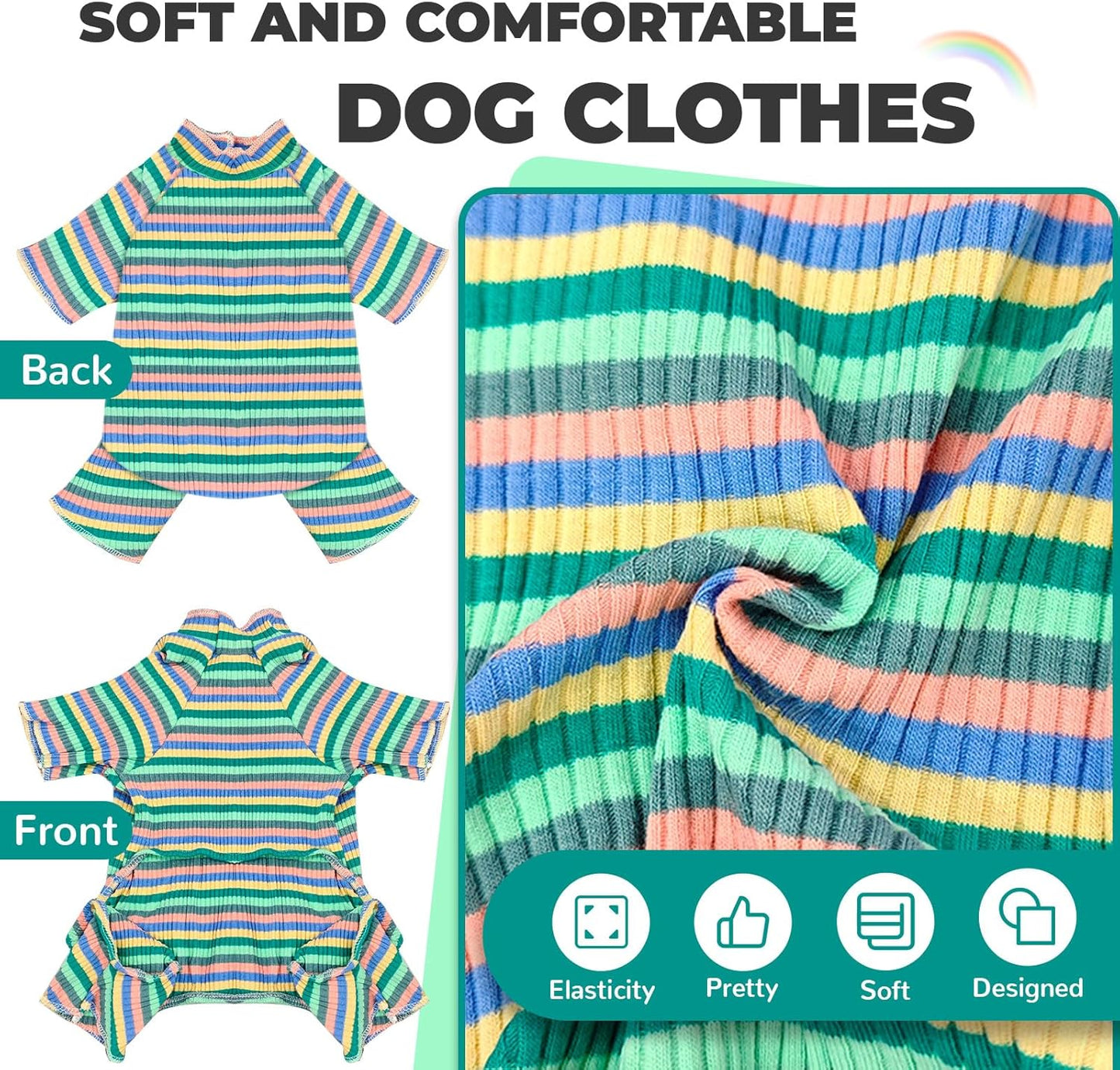 BAEJMJK Striped Dog Pajamas Stretchy Cute Four-Legged Boy Girl Dog Clothes with Sleeves Comfortable Dogs Jumpsuit Colorful Pet Puppy Outfits Apparel for Small Medium Dogs Cats(Green,Large)