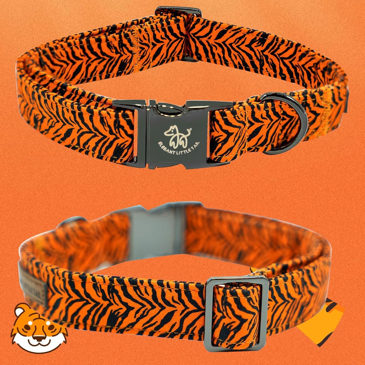 Elegant little tail Dog Collar, Tiger Print Pet Collar Fashion Boy Dog Collars Durable Metal Buckle Dog Collars Cotton Pet Adjustable Dog Collars for Small Puppy