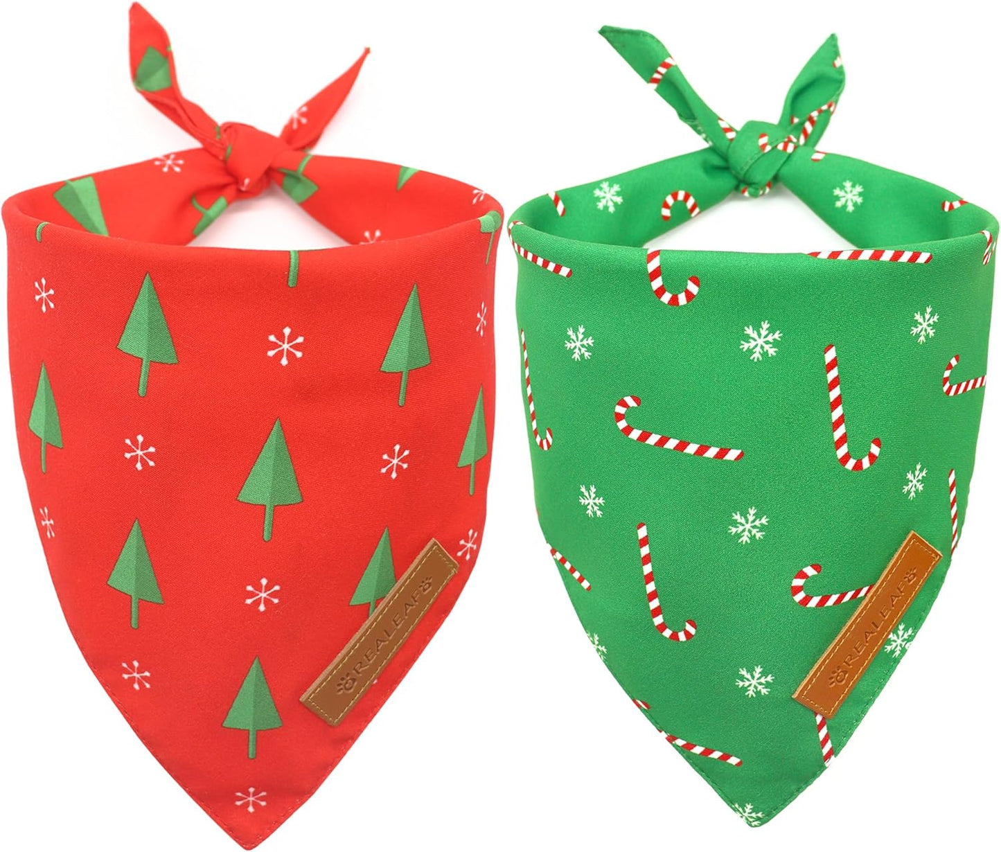 Realeaf Christmas Dog Bandanas 2 Pack, Reversible Red Green Xmas Dog Scarf for Boy and Girl, Premium Durable Fabric, Holiday Bandana for Small Medium Large and Extra Large Dogs (Large)