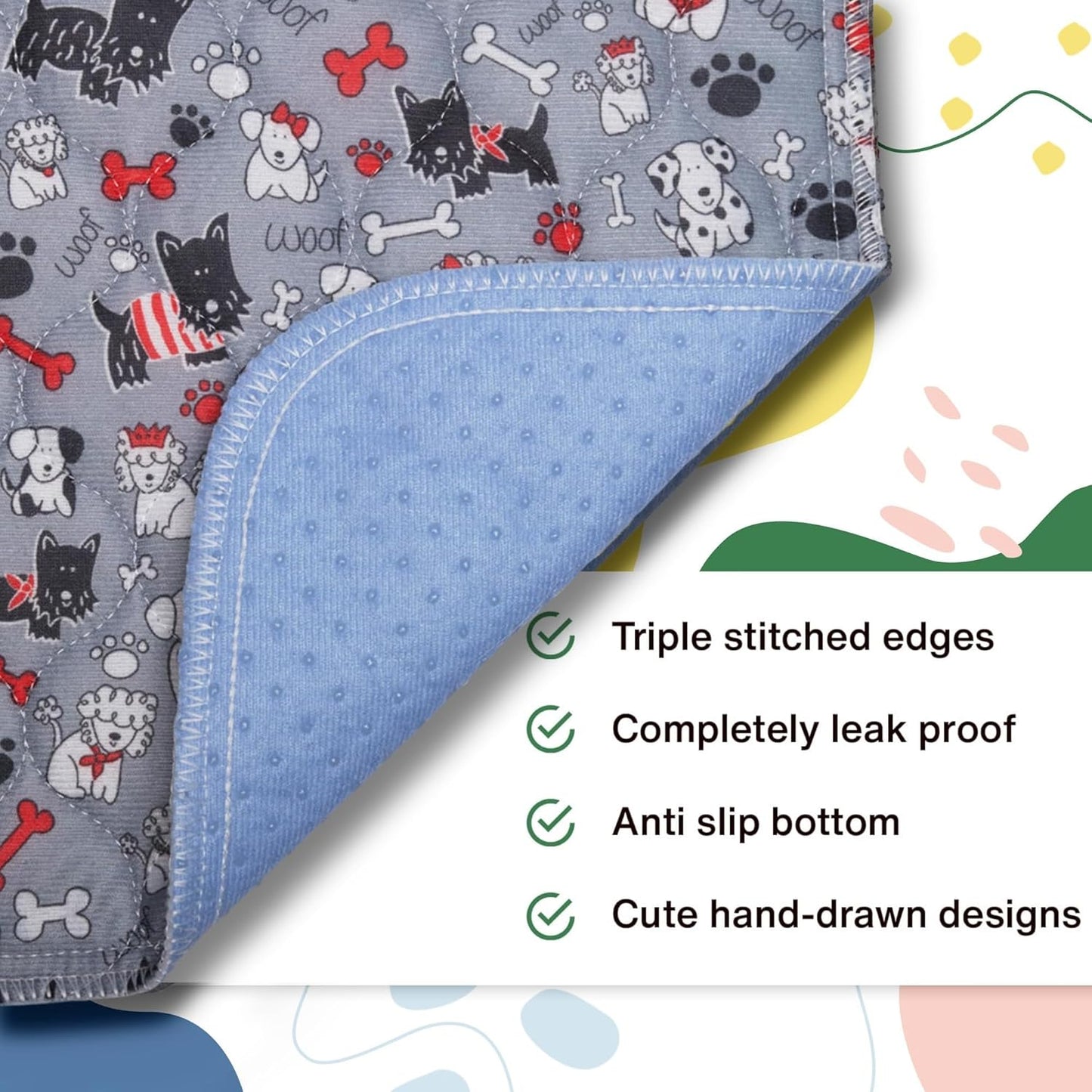 Caldwell's Pet Supply Co. 24x36 Potty Pads, Washable Pee Pads for Dogs, Reusable Pee Pad for Dogs, Puppy Potty Mat, Whelping Rug, Reusable Puppy Mat, Waterproof Rug for Dog, Medium (Set of 2)