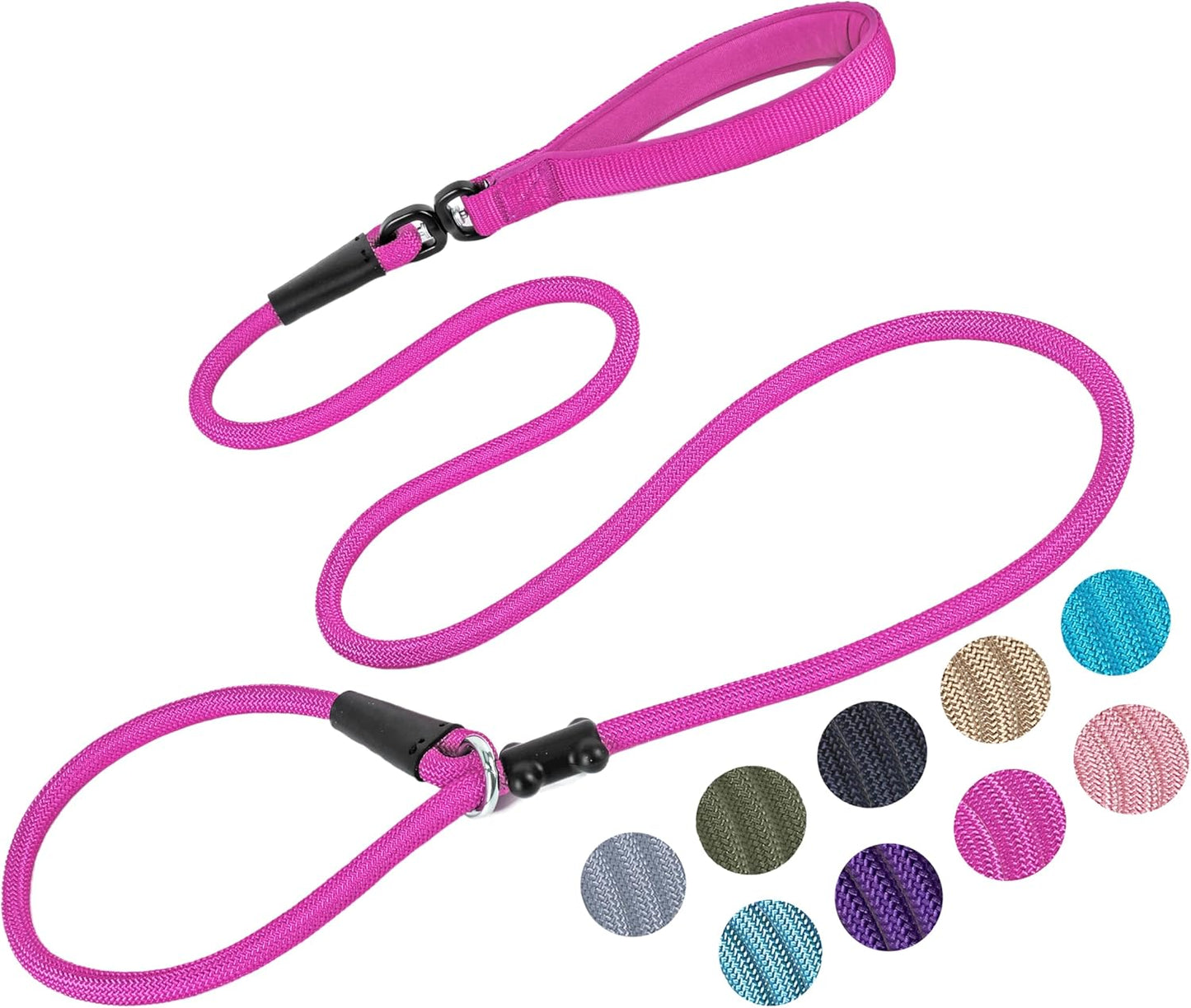 Slip Lead Dog Leash，Strong Nylon Rope Leash and Padded Handle,No Pull Outdoor Walking Training Lead for Small Medium Large Dogs(Fuchsia, 1/2"×6ft)
