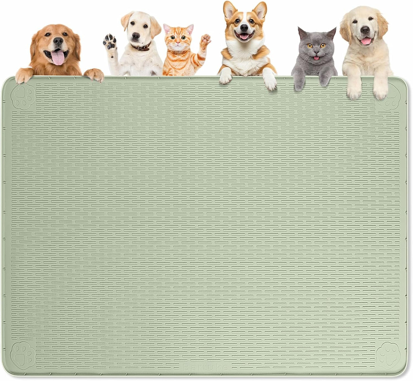 Dog Food Mat, Extra Large 50" x 35" Silicone Pet Feeding Mat with Raised Edge Pet Placemat for Small, Medium, and Large Pets Non-Slip, Easy to Clean (Green)