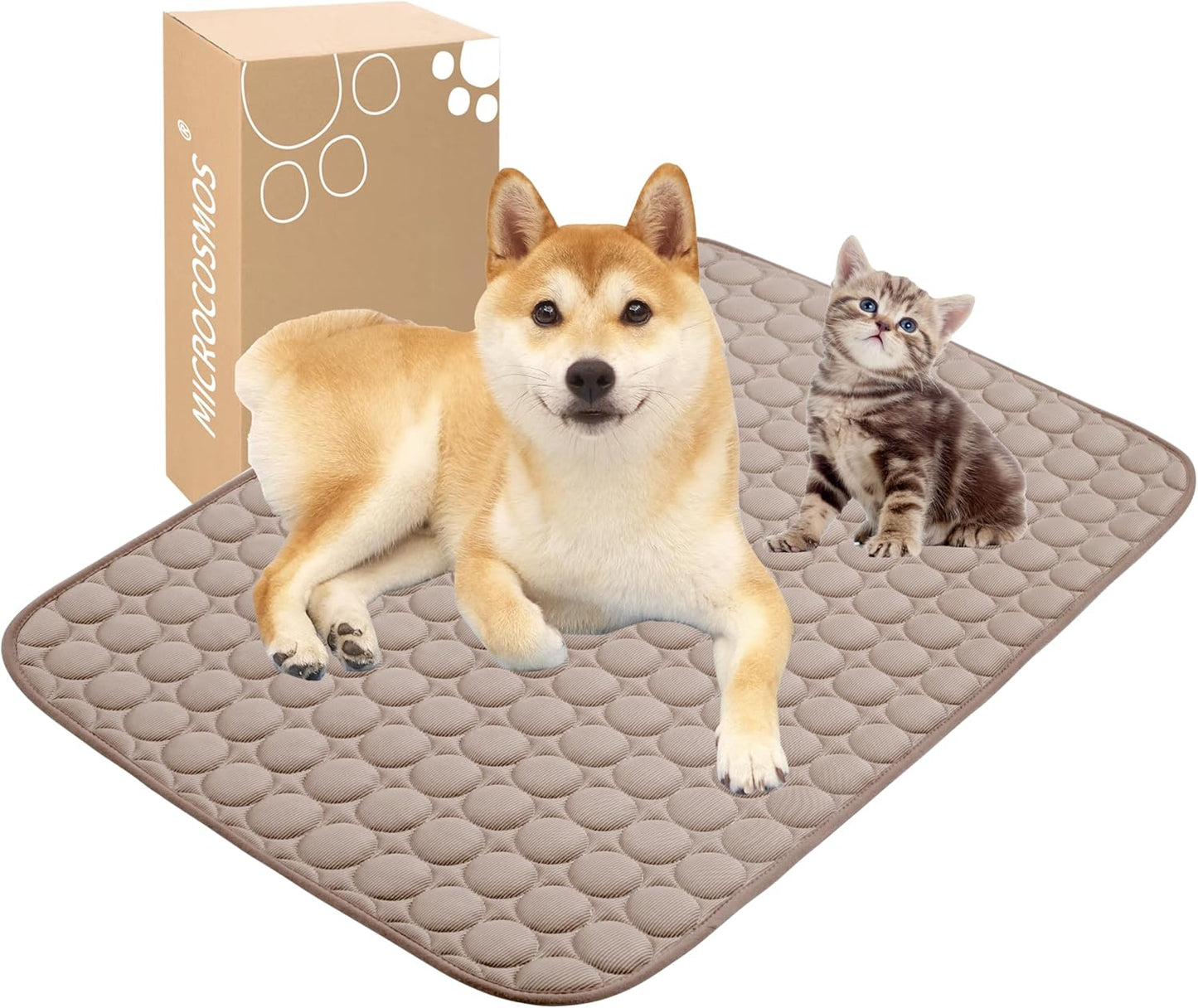 MICROCOSMOS Summer Cooling Mat & Sleeping Pad- Water Absorption Top, EZ Clean, Easy Carry, Materials Safe. Keep Cooling for Pets, Kids and Adults.(Brown, 28" x 22")