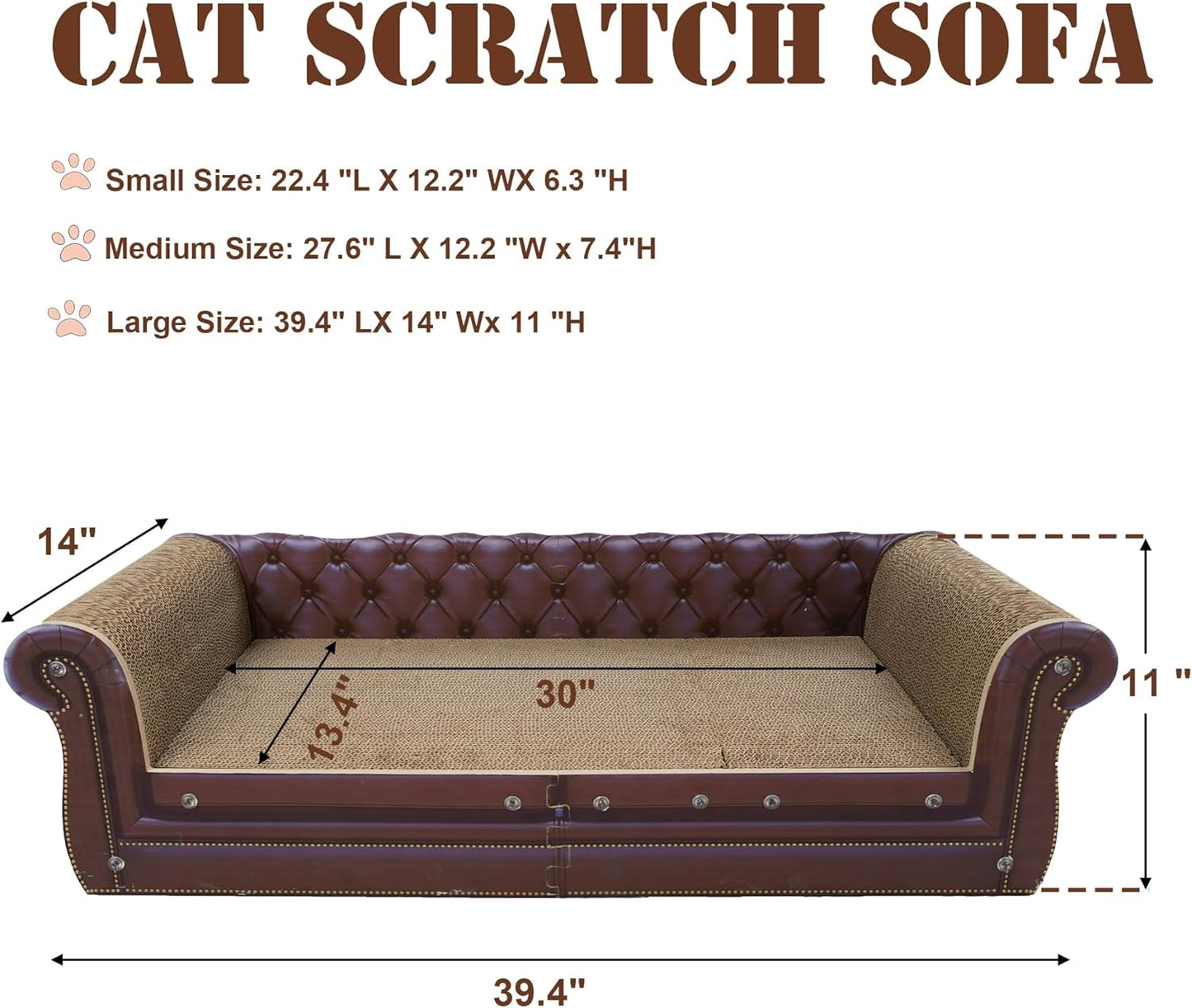 Scratching Sofa, Couch Shaped Thick Scratching Cardboard, Lounge Bed for Indoor Rest&Play, Sofa Scratcher Pad (Brown, 39.4" L X 14" W X 11" H)