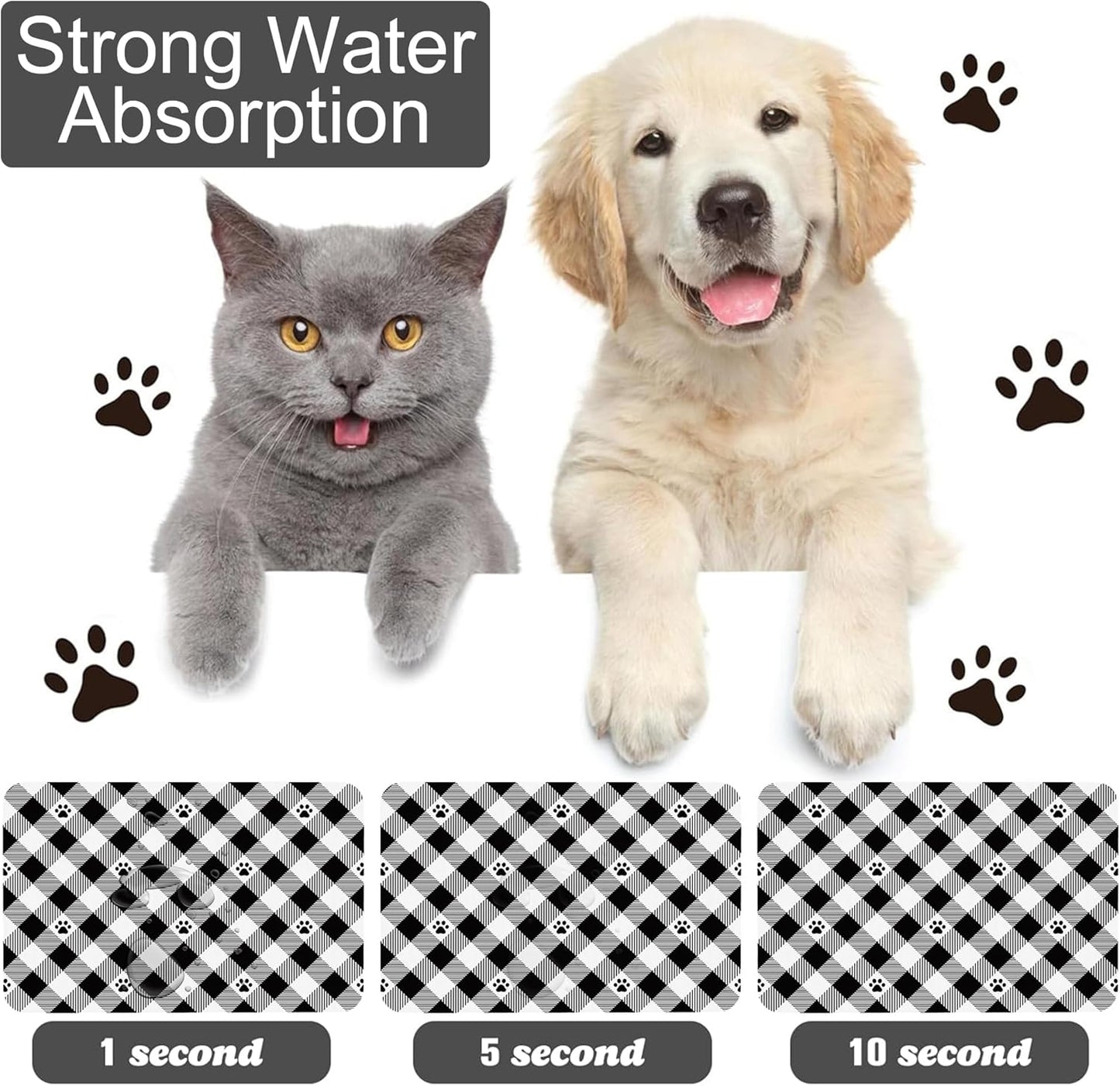 Cat Checked Plaid Dog Food Mat-Absorbent Pet Feeding Mat for Food and Water Bowl, Quick Dry Dog Placemat with Rubber Backing-No Stains Pet Supplies for Messy Drinkers 16"x24"