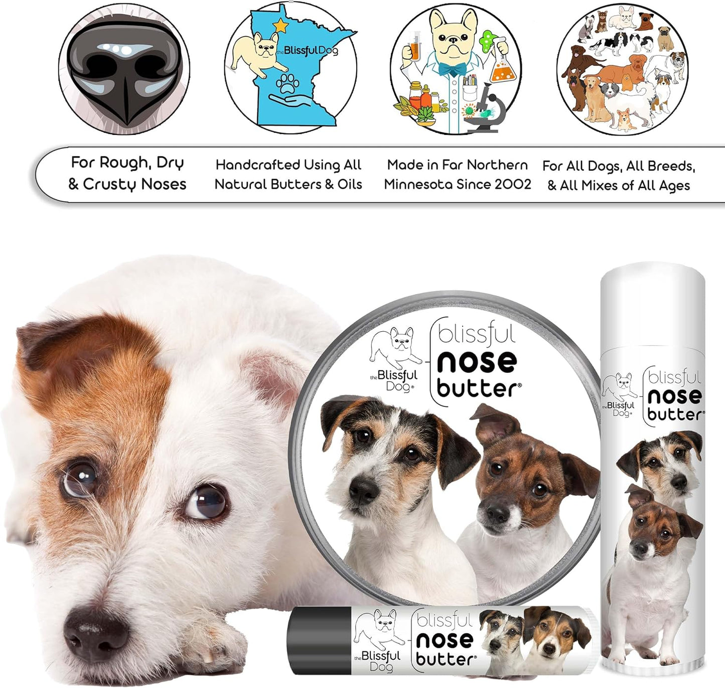 The Blissful Dog Jack Russell Terrier Unscented Nose Butter - Dog Nose Butter, 8 Ounce