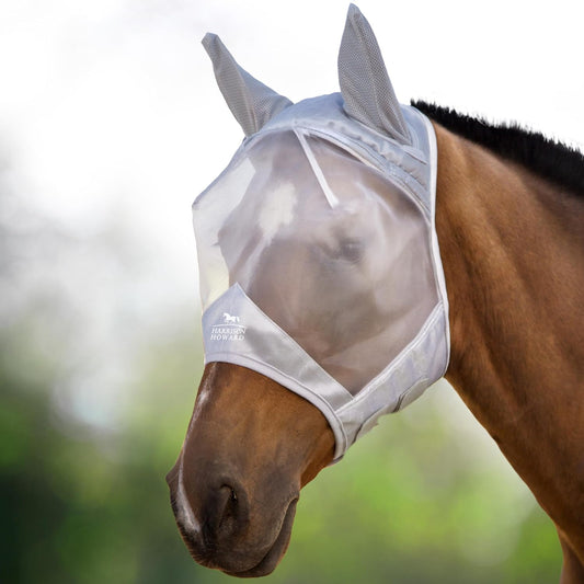 Harrison Howard CareMaster Horse Fly Mask Half Face with Ears Moonlight Silver Small Pony