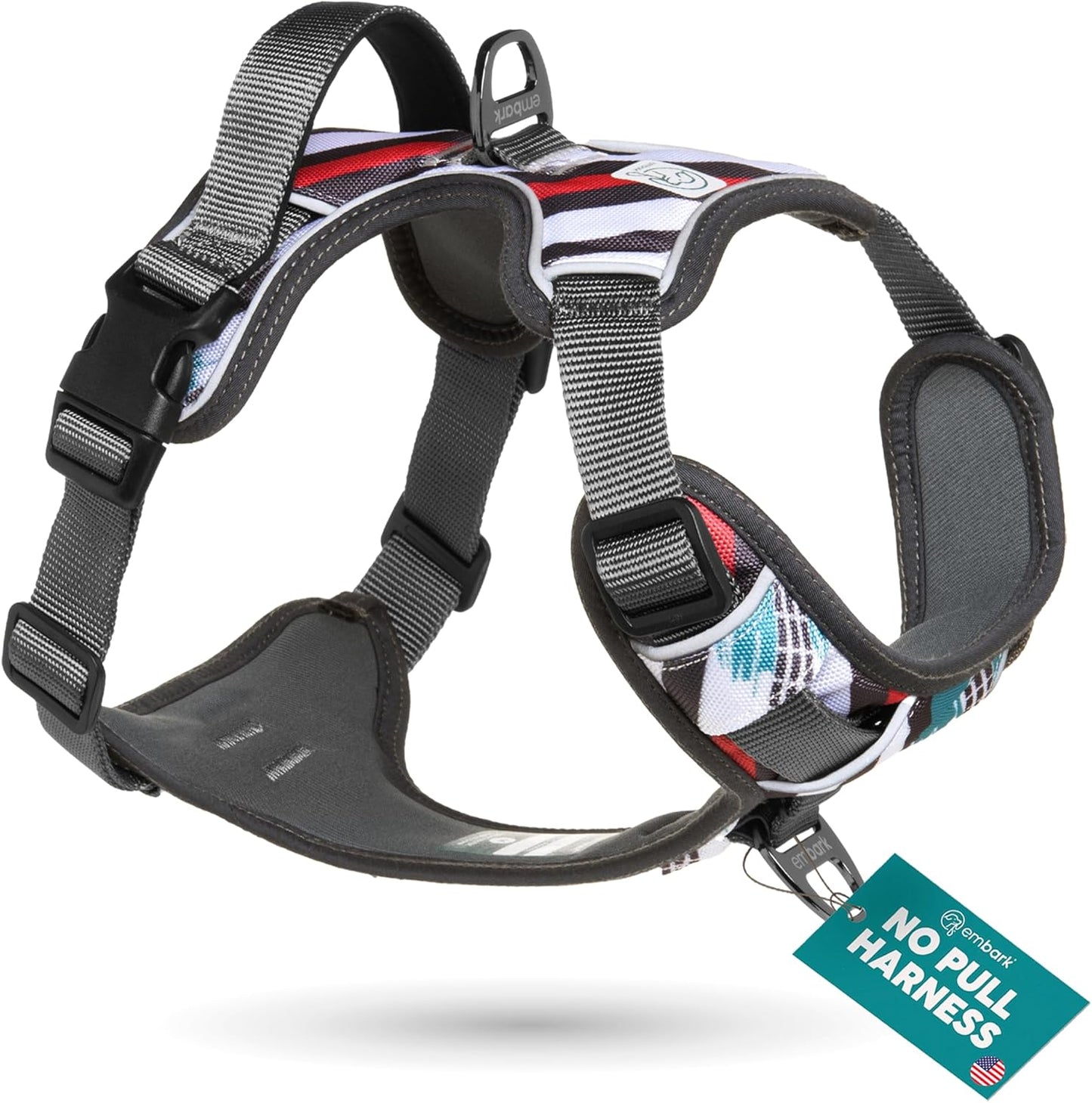 Embark Adventure Dog Harness, Reflective Trim No Pull Dog Harness Medium Sized Dogs - Military Grade Nylon, Front Clip with Gel Lined Handle.
